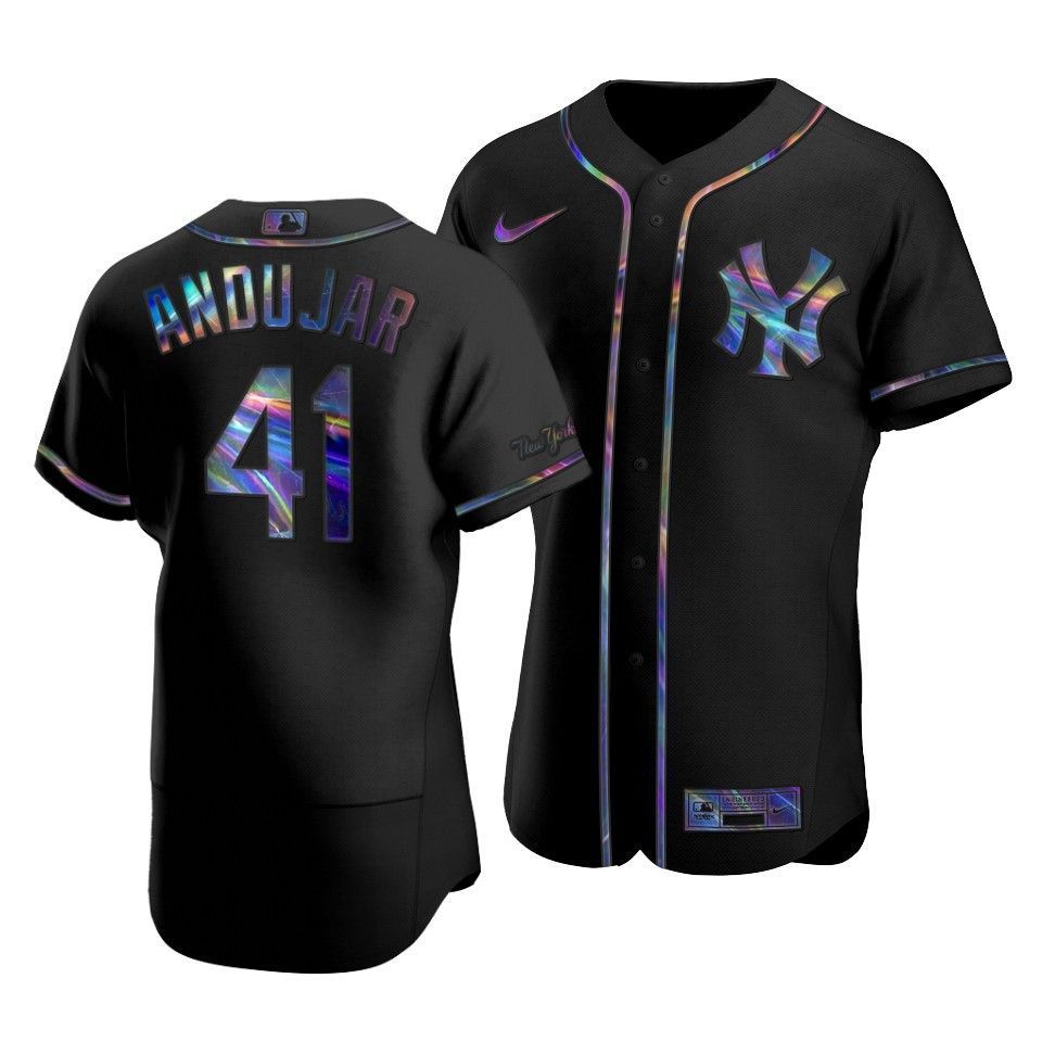 Men's New York Yankees Miguel Andujar #41 Iridescent Logo Holographic Limited Jersey Black - Friend Lounge Store - Shop for All Things Jerseys Sports - PersonalJerseys