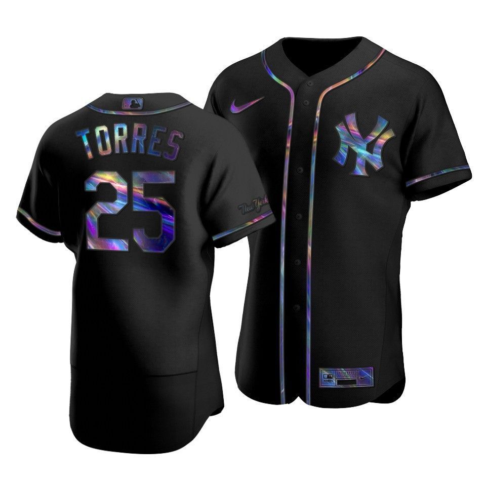 Men's New York Yankees Gleyber Torres #25 Iridescent Logo Holographic Limited Jersey Black - Friend Lounge Store - Shop for All Things Jerseys Sports - PersonalJerseys