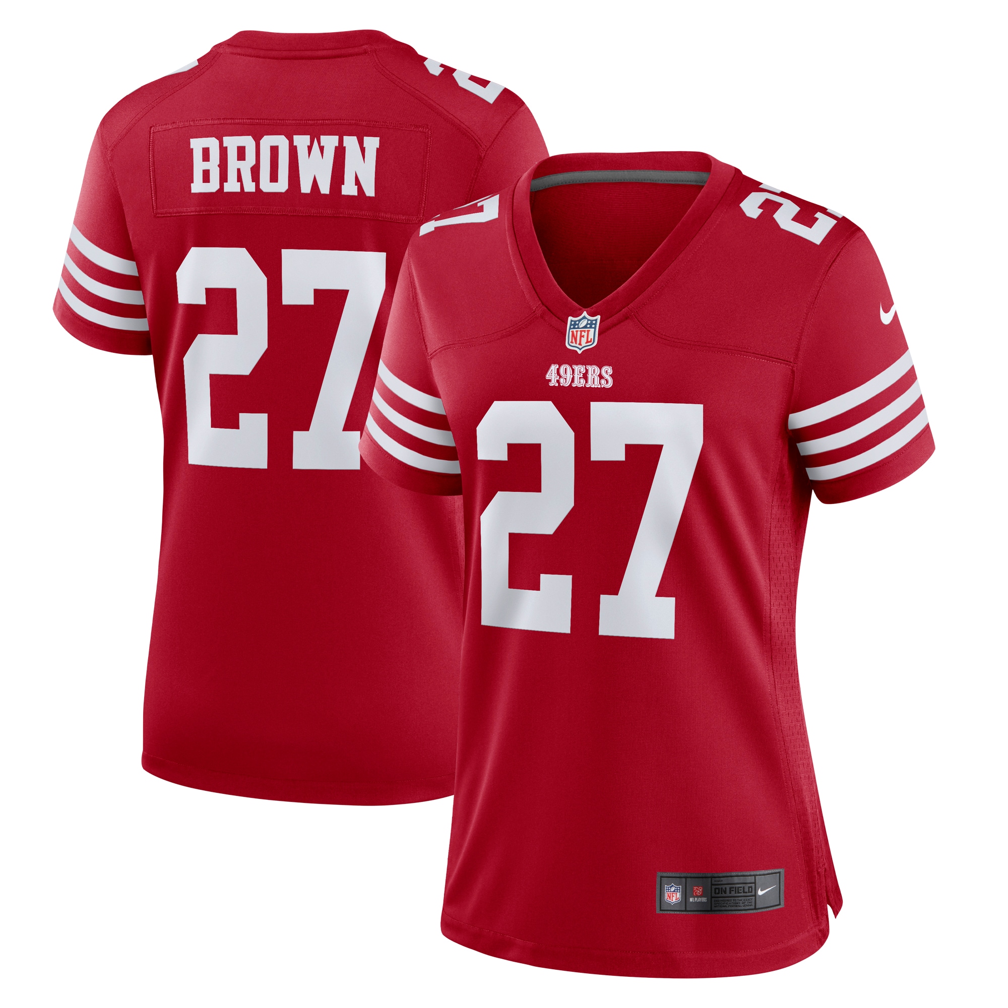 San Francisco 49ers Ji'Ayir Brown Scarlet Team Game Jersey for Youth Women Men - Friend Lounge Store - Shop for All Things Jerseys Sports - PersonalJerseys