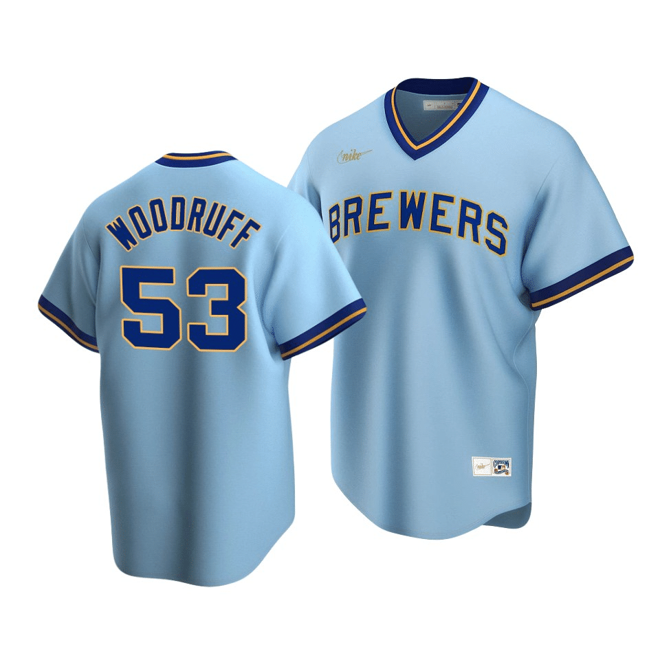 Men's Milwaukee Brewers Brandon Woodruff #53 Cooperstown Collection Powder Blue Road Jersey - Friend Lounge Store - Shop for All Things Jerseys Sports - PersonalJerseys