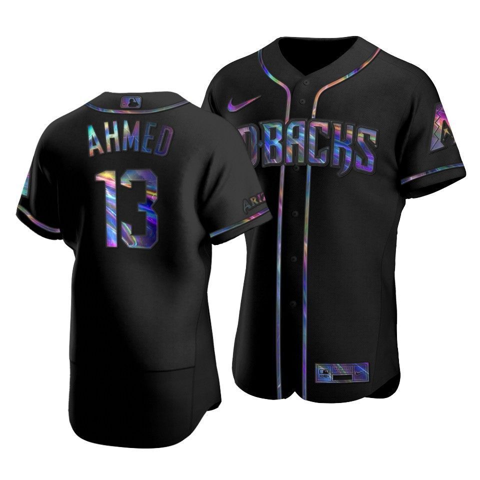 Men's Arizona Diamondbacks Nick Ahmed #13 Iridescent Logo Holographic Limited Jersey Black - Friend Lounge Store - Shop for All Things Jerseys Sports - PersonalJerseys