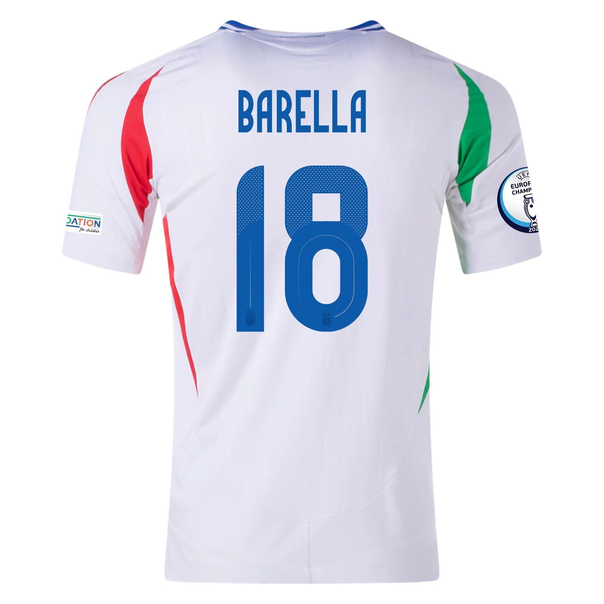 adidas Italy Authentic Nicolò Barella Away Jersey w/ Euro 2024 Patches 24/25 (White) - PersonalJerseys