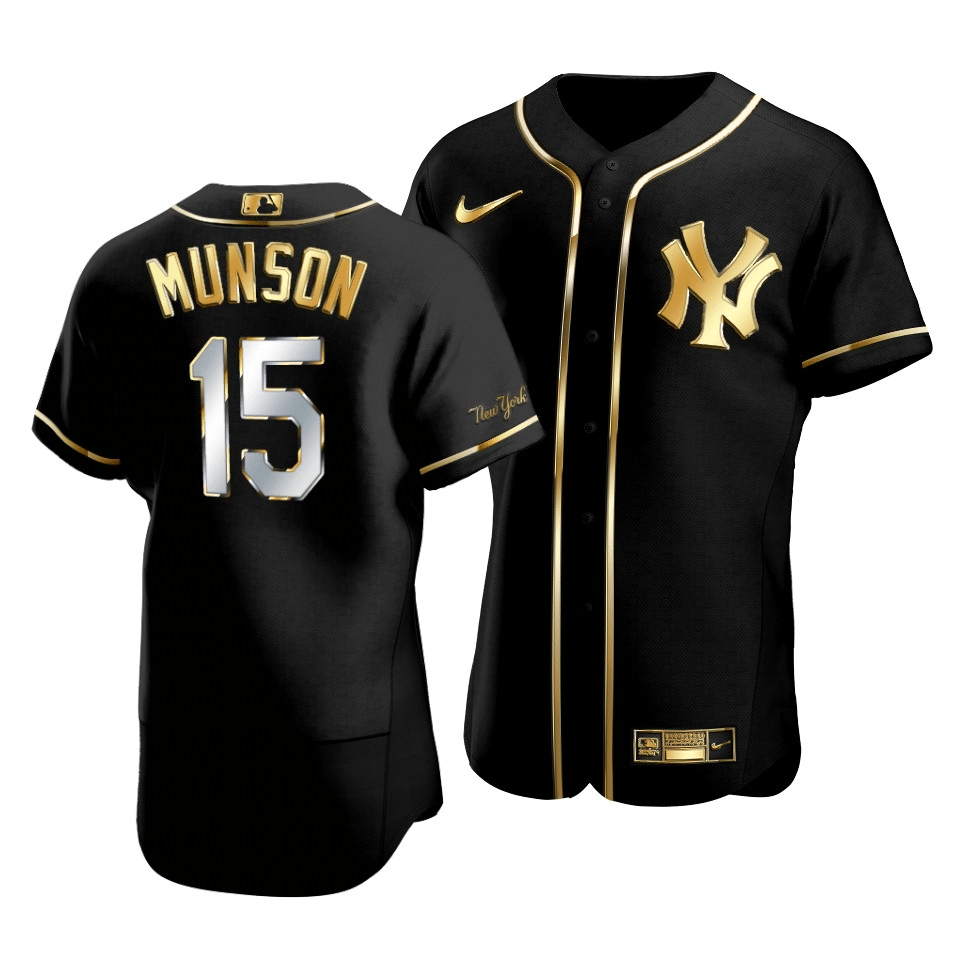 Men's New York Yankees Thurman Munson #15 Golden Edition Black Jersey - Friend Lounge Store - Shop for All Things Jerseys Sports - PersonalJerseys