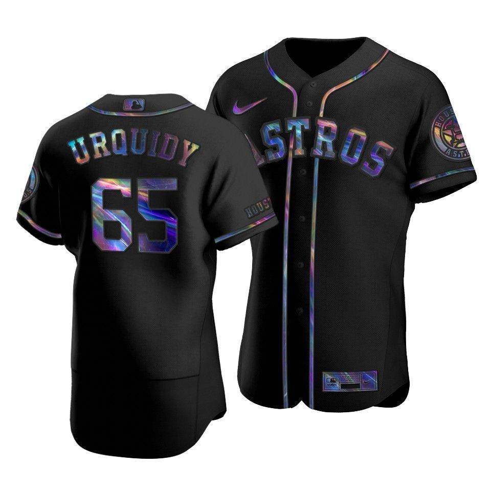 Men's Houston Astros Jose Urquidy #65 Iridescent Logo Holographic Limited Jersey Black - Friend Lounge Store - Shop for All Things Jerseys Sports - PersonalJerseys