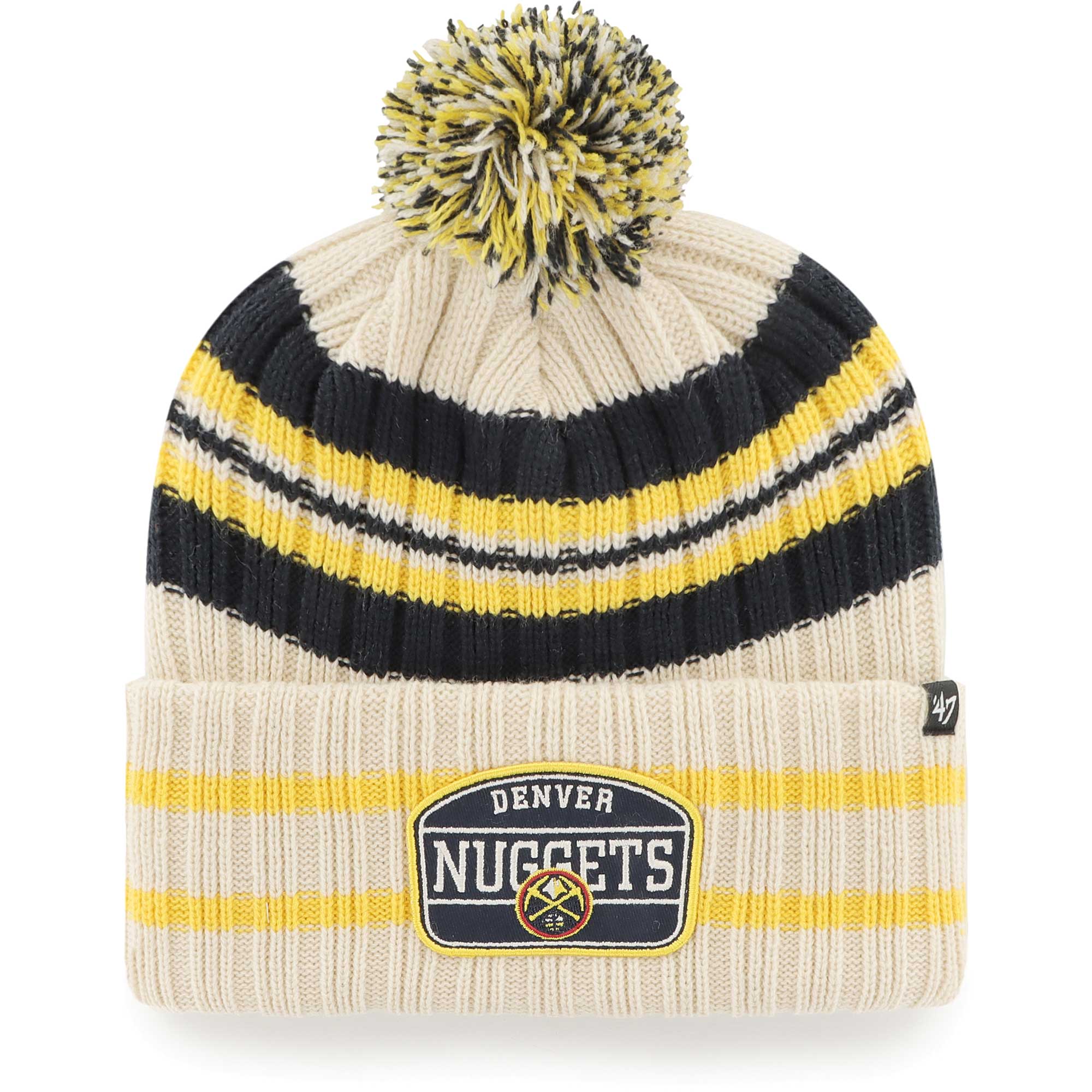 Denver Nuggets '47 Hone Patch Cuffed Knit Hat with Pom - Cream - PersonalJerseys