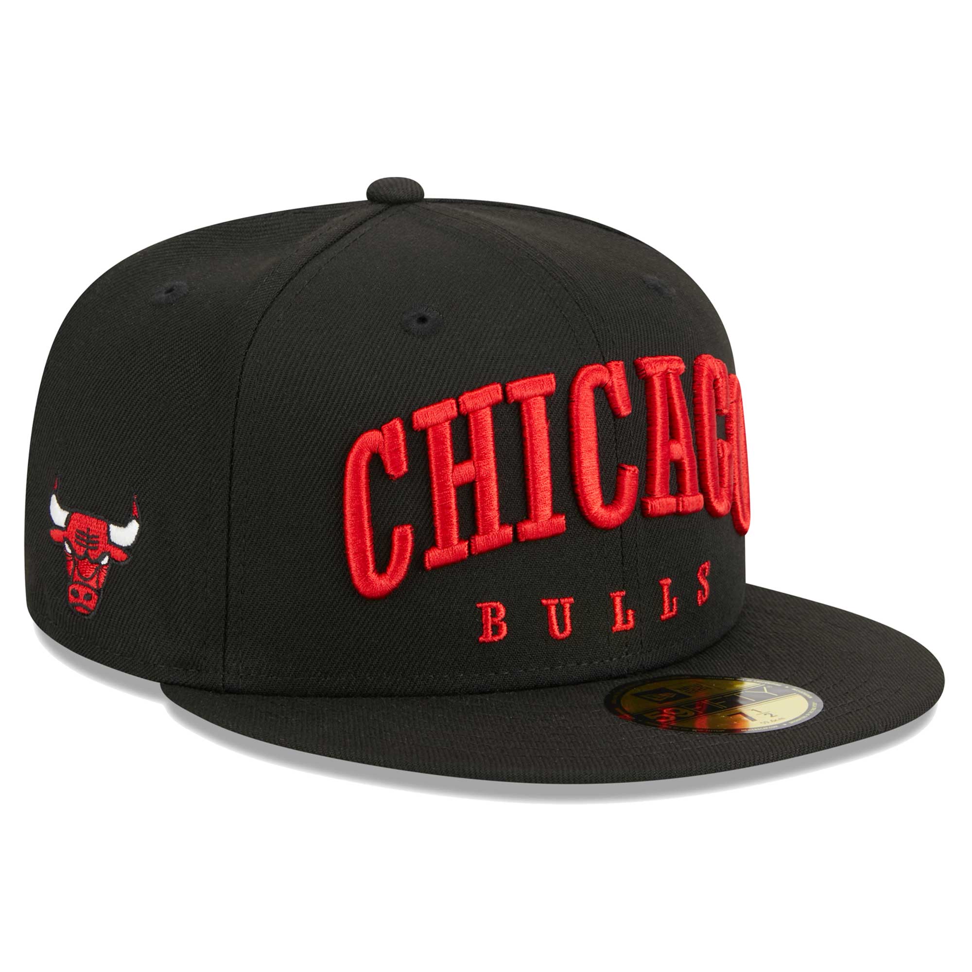 Chicago Bulls New Era Big Arch Text 59FIFTY Fitted Hat - Black - PersonalJerseys