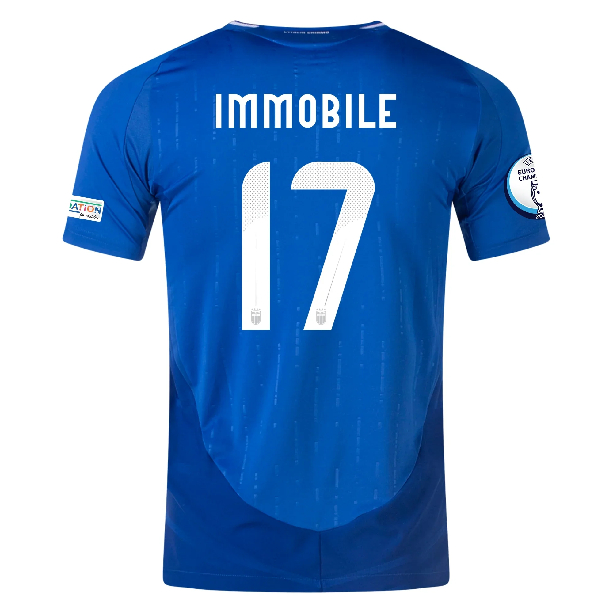 adidas Italy Authentic Ciro Immobile Home Jersey w/ Euro 2024 Patches 24/25 (Blue) - PersonalJerseys