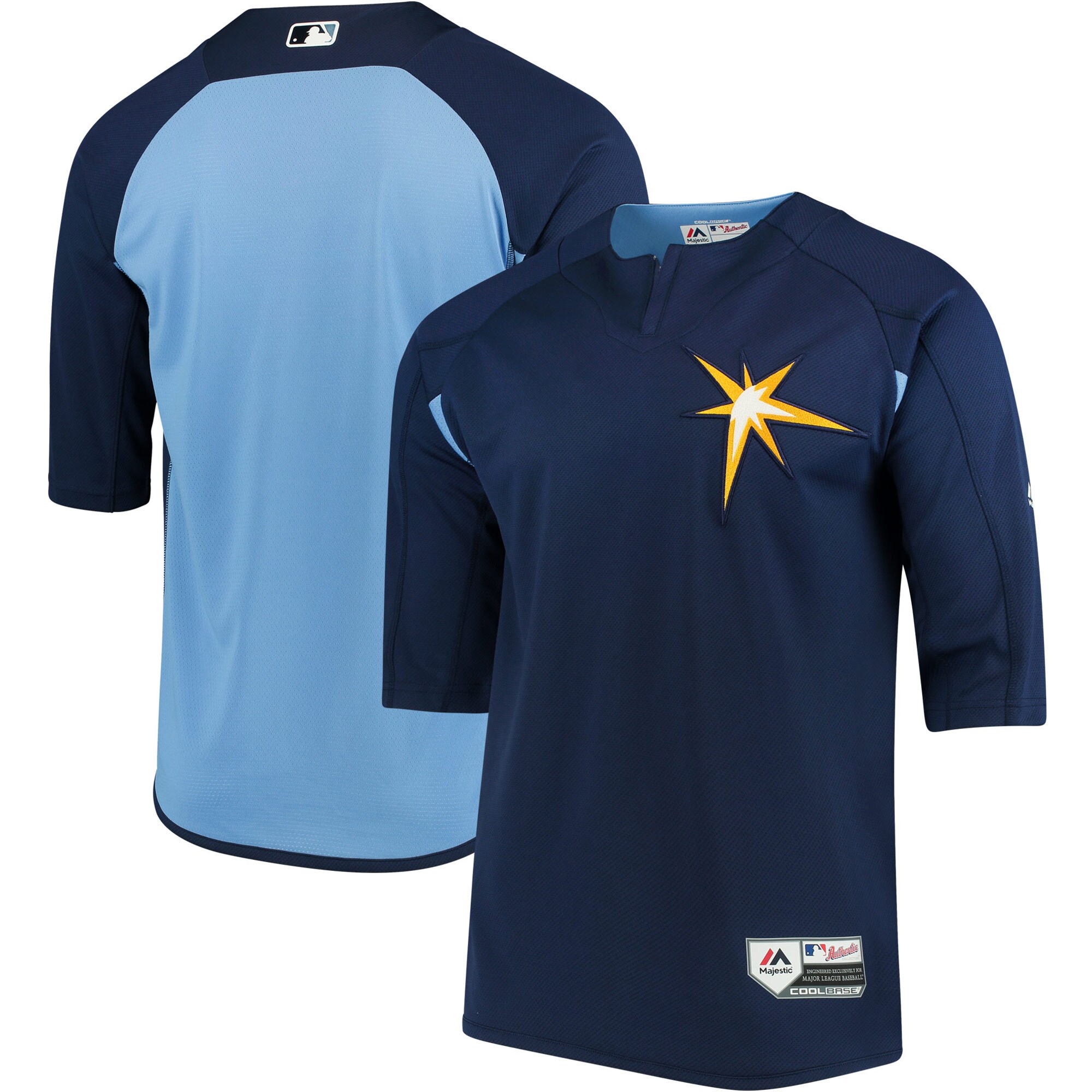 Tampa Bay Rays Majestic Authentic Collection On-Field 3/4-Sleeve Batting Practice Jersey - Navy/Light Blue - PersonalJerseys