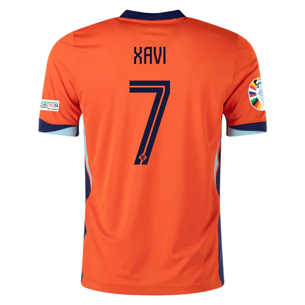 Nike Netherlands Xavi Simons Home Jersey w/ Euro 2024 Patches 24/25 (Safety Orange/Black) - PersonalJerseys