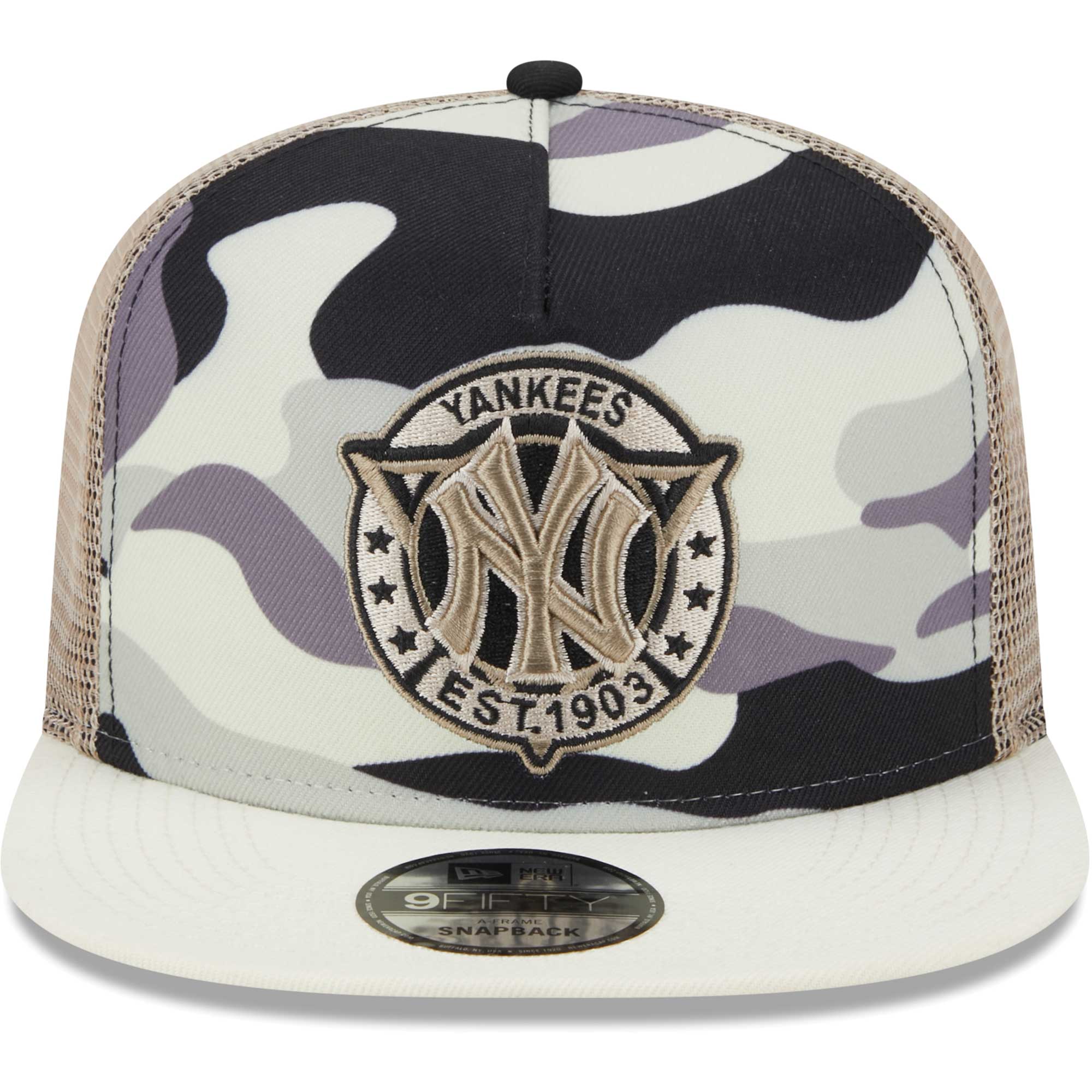 New York Yankees New Era Chrome Camo A-Frame 9FIFTY Trucker Snapback Hat - White - PersonalJerseys