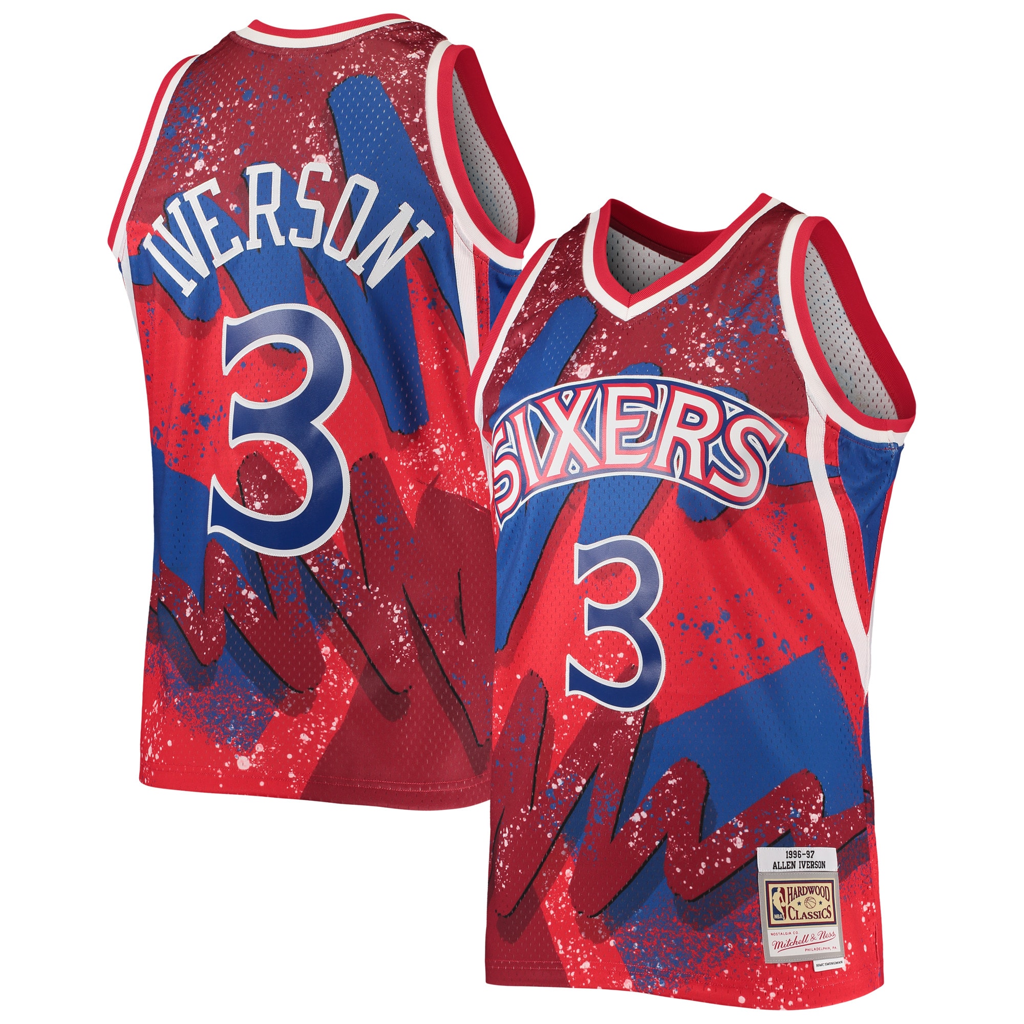 Allen Iverson Philadelphia 76ers Mitchell & Ness Hardwood Classics 1996/97 Hyper Hoops Swingman Jersey - Red - PersonalJerseys