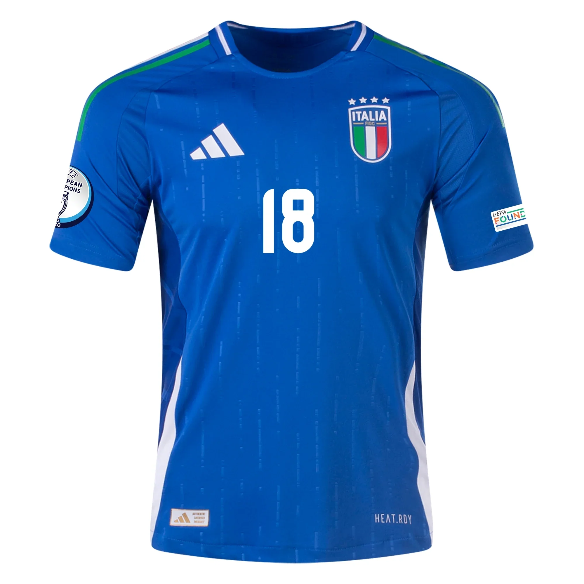 adidas Italy Authentic Nicolò Barella Home Jersey w/ Euro 2024 Patches 24/25 (Blue) - PersonalJerseys