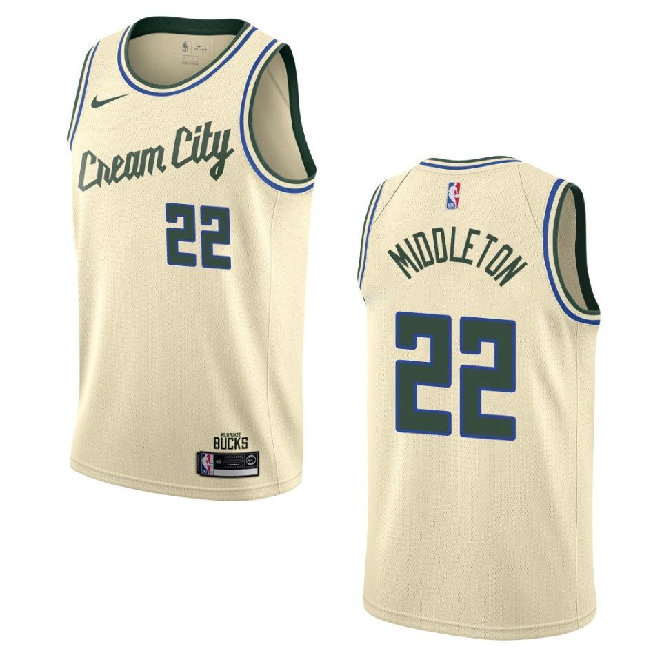 2019-20 Men's Milwaukee Bucks #22 Khris Middleton City Edition Swingman Jersey - Cream - Friend Lounge Store - Shop for All Things Jerseys Sports - PersonalJerseys