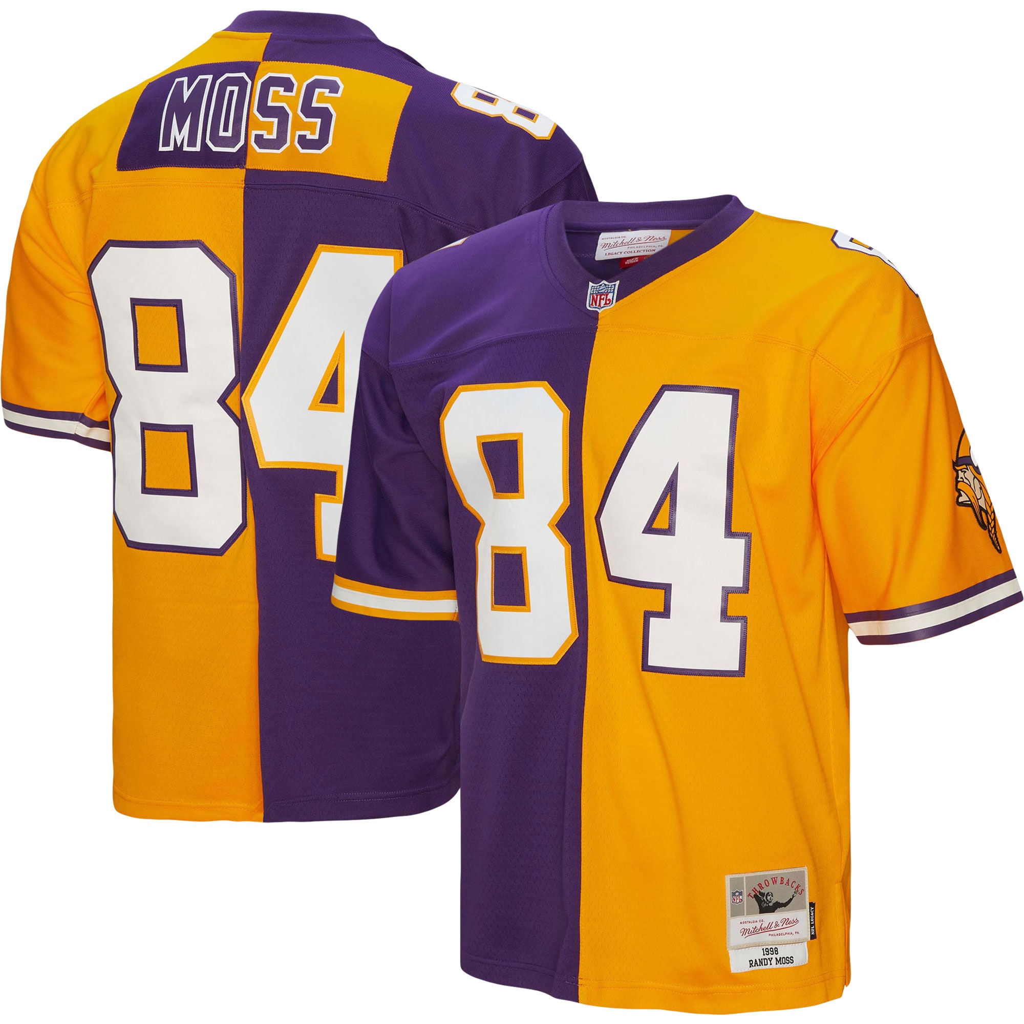 Randy Moss Minnesota Vikings Mitchell & Ness 1998 Split Legacy Replica Jersey - Purple/Gold - PersonalJerseys