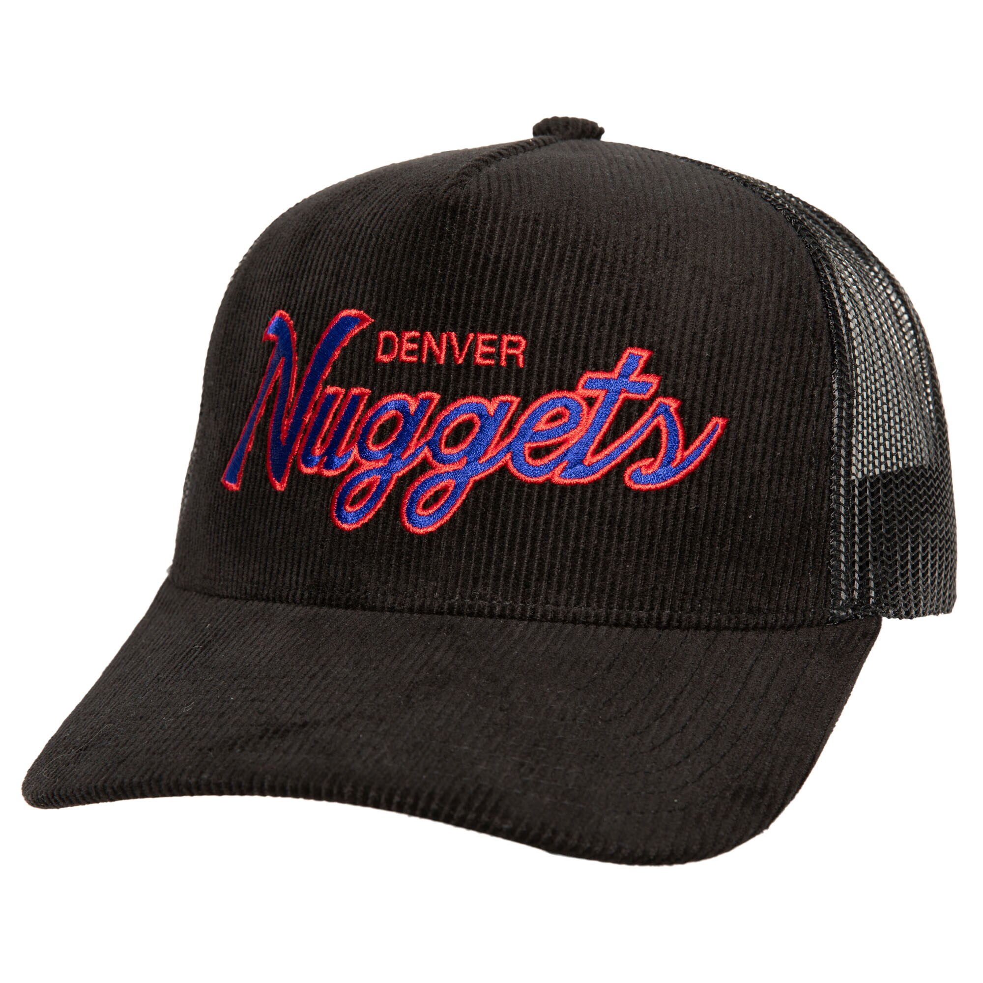 Denver Nuggets Mitchell & Ness Times Up Classic Script Cord Trucker Hat - Black - PersonalJerseys