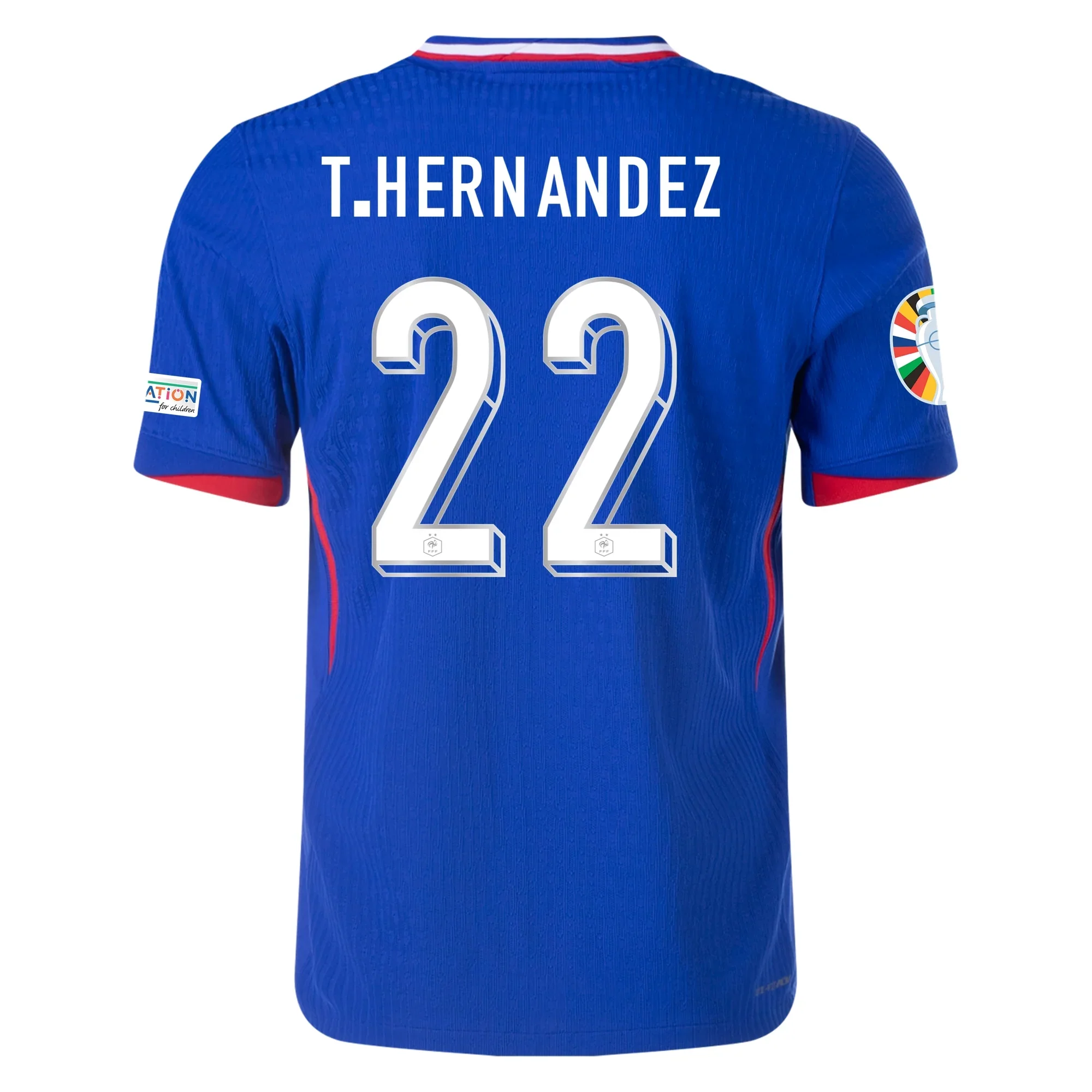 Nike Mens France Authentic Theo Hernandez Match Home Jersey w/ Euro 2024 Patches 24/25 (Bright Blue/University Red) - PersonalJerseys