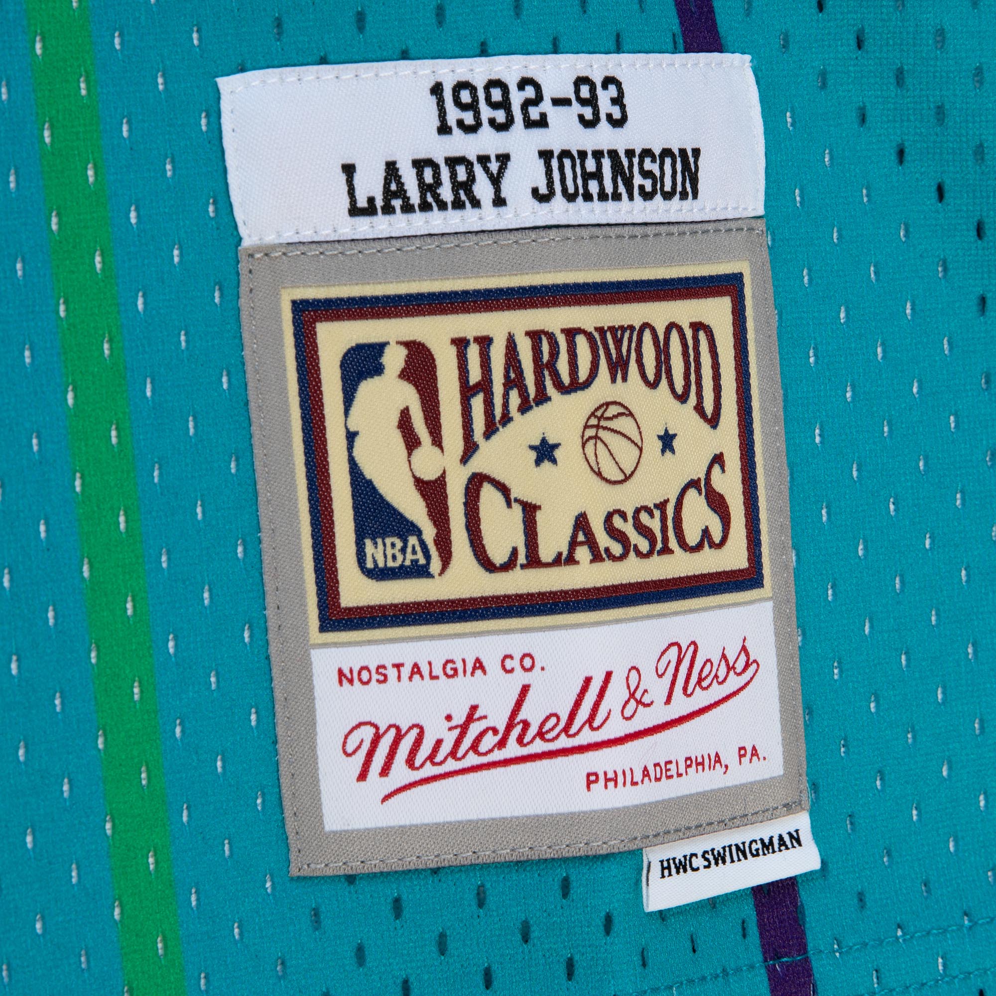 Larry Johnson Charlotte Hornets Mitchell &Ness 1992/93 Hardwood Classics Fadeaway Swingman Player Jersey - Teal/Black - PersonalJerseys