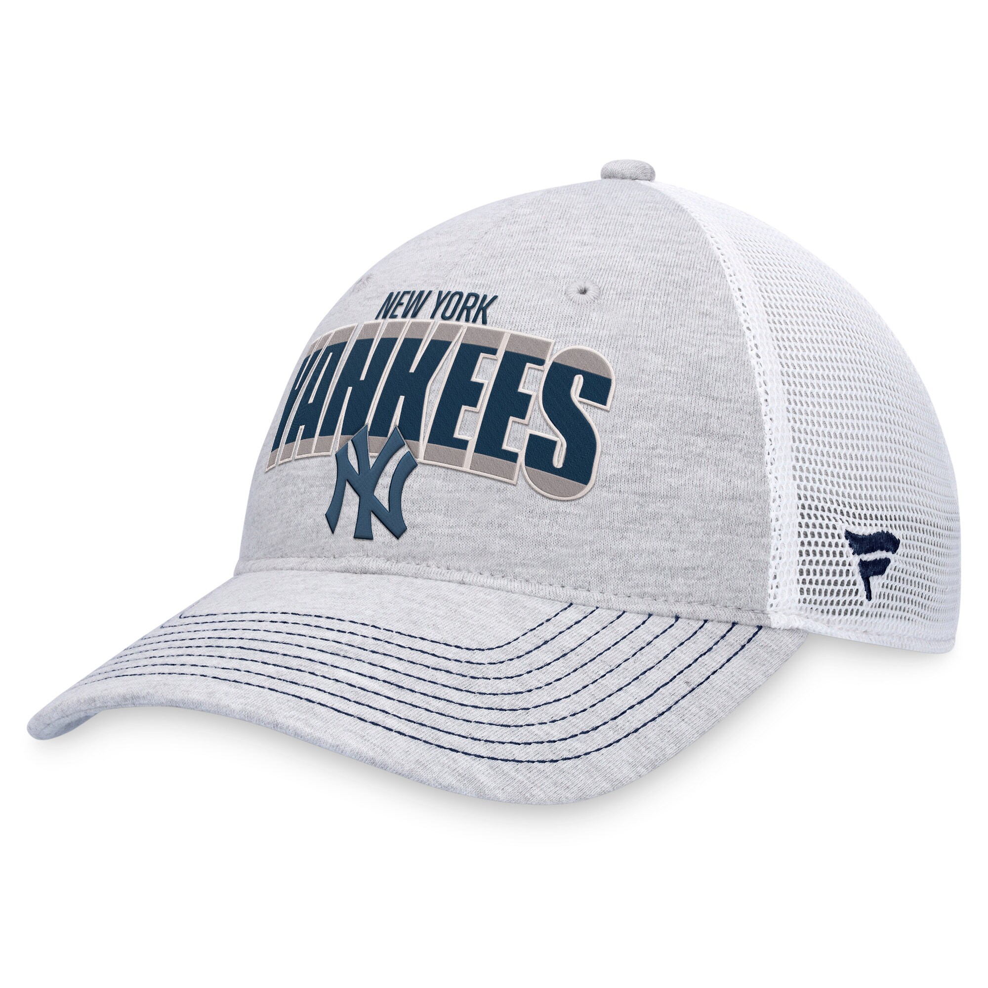 New York Yankees Fanatics Branded Logo Trucker Adjustable Hat - Heather Gray/White - PersonalJerseys
