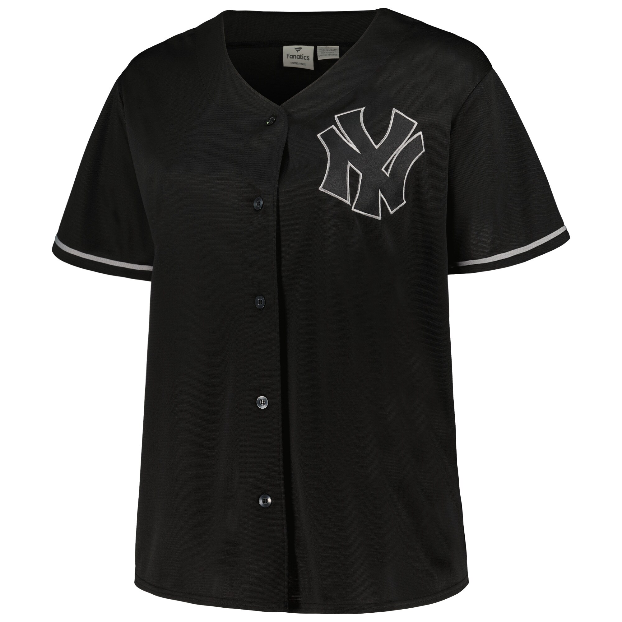 New York Yankees Women's Plus Size Pop Fashion Button-Up Jersey - Black/Navy - PersonalJerseys