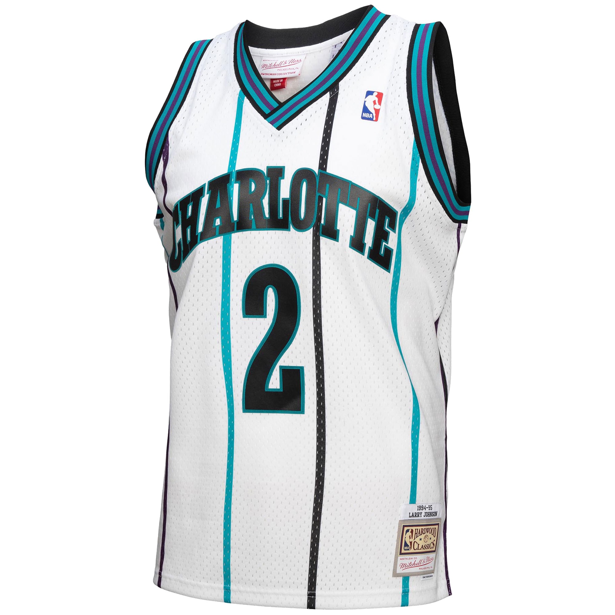 Larry Johnson Charlotte Hornets Mitchell &Ness 1994-95 Hardwood Classics Reload 3.0 Swingman Jersey - White - PersonalJerseys