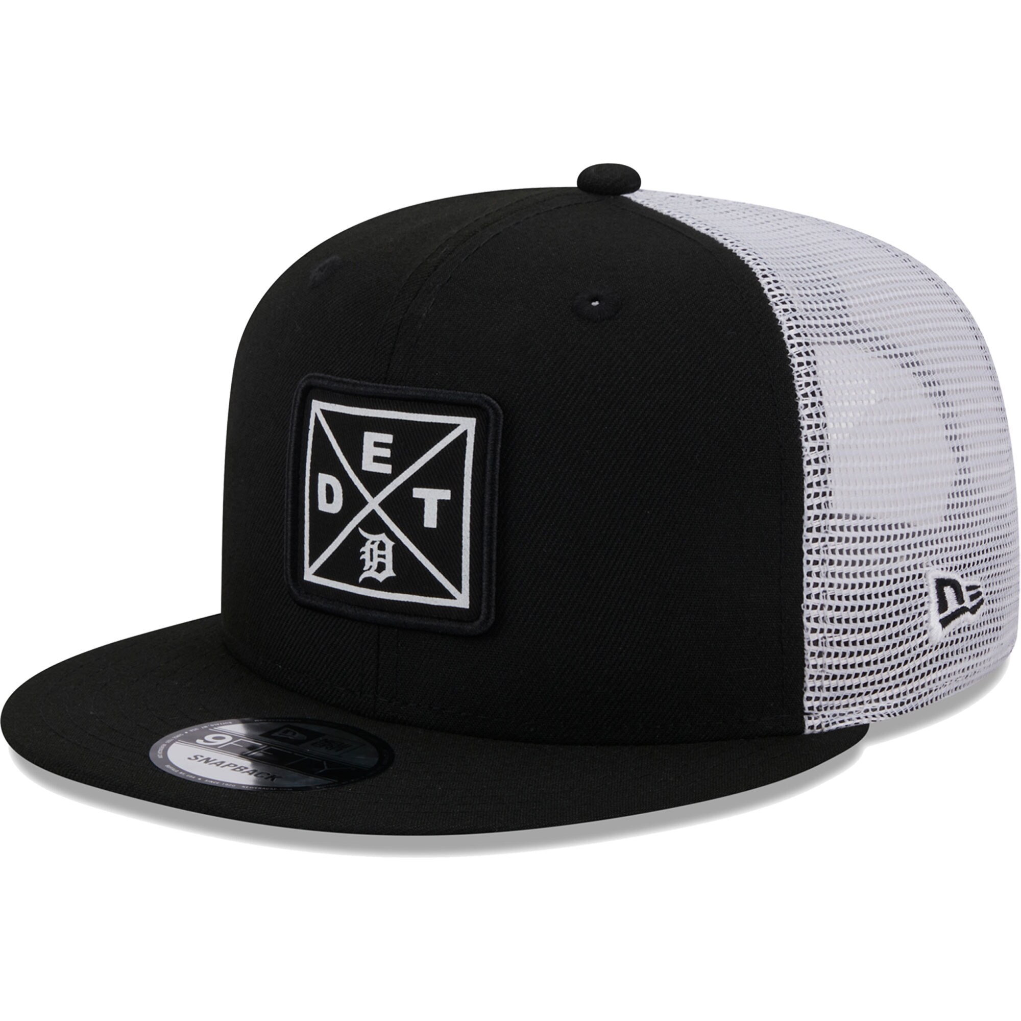 Detroit Tigers New Era Vert Squared Trucker 9FIFTY Snapback Hat - Black - PersonalJerseys