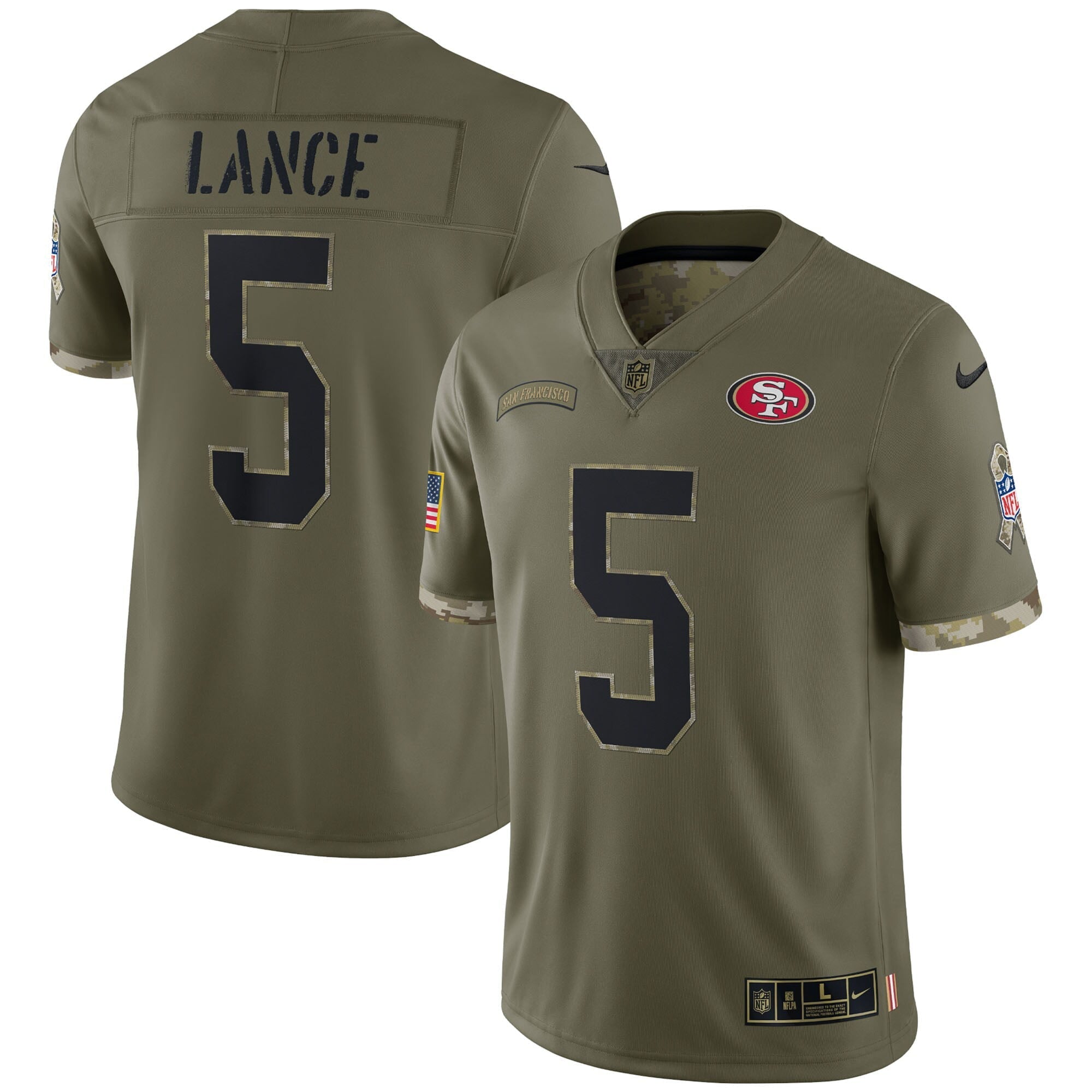 Men's Nike Trey Lance Olive San Francisco 49ers 2022 Salute To Service Limited Jersey - PersonalJerseys