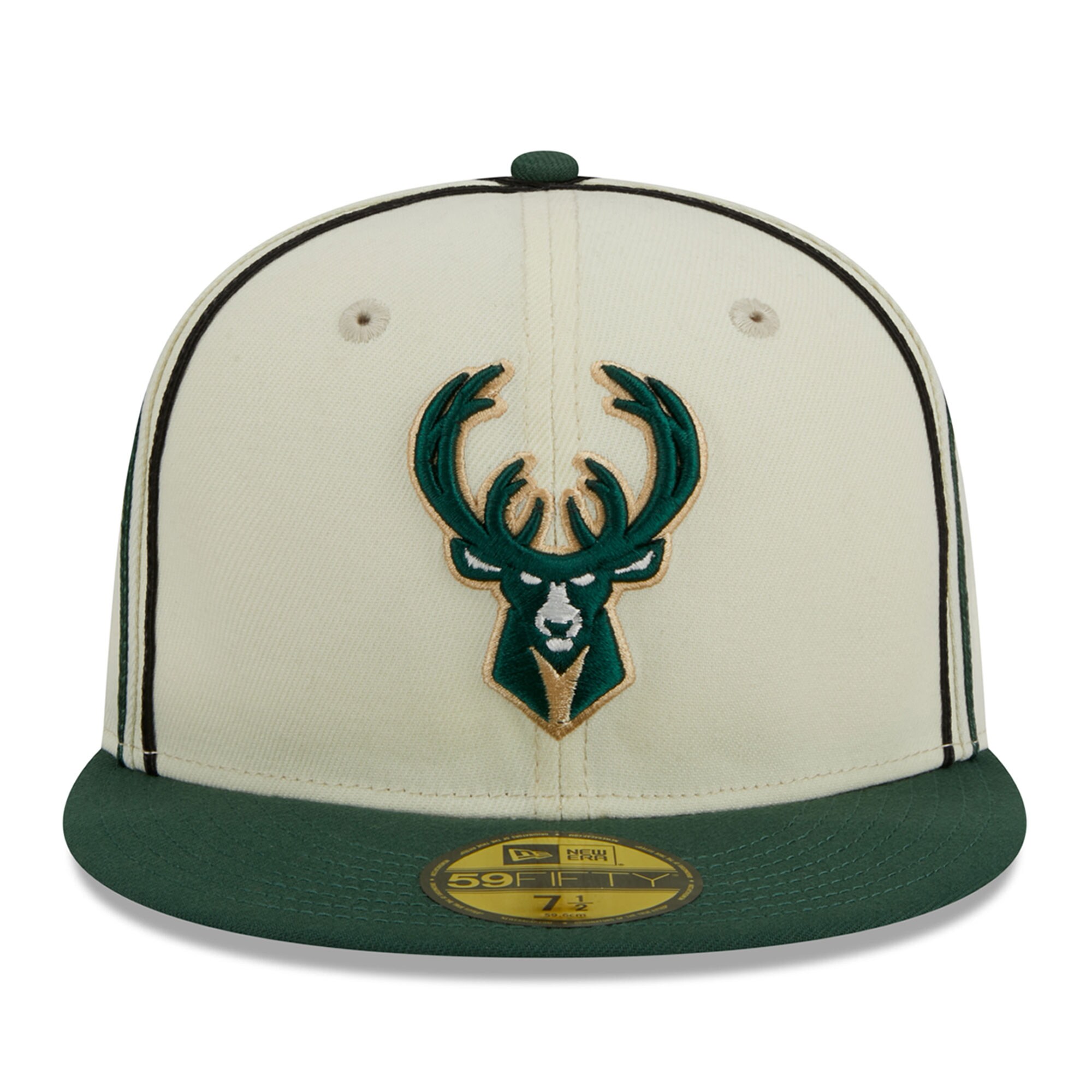 Milwaukee Bucks New Era Piping 2-Tone 59FIFTY Fitted Hat - Cream/Hunter Green - PersonalJerseys