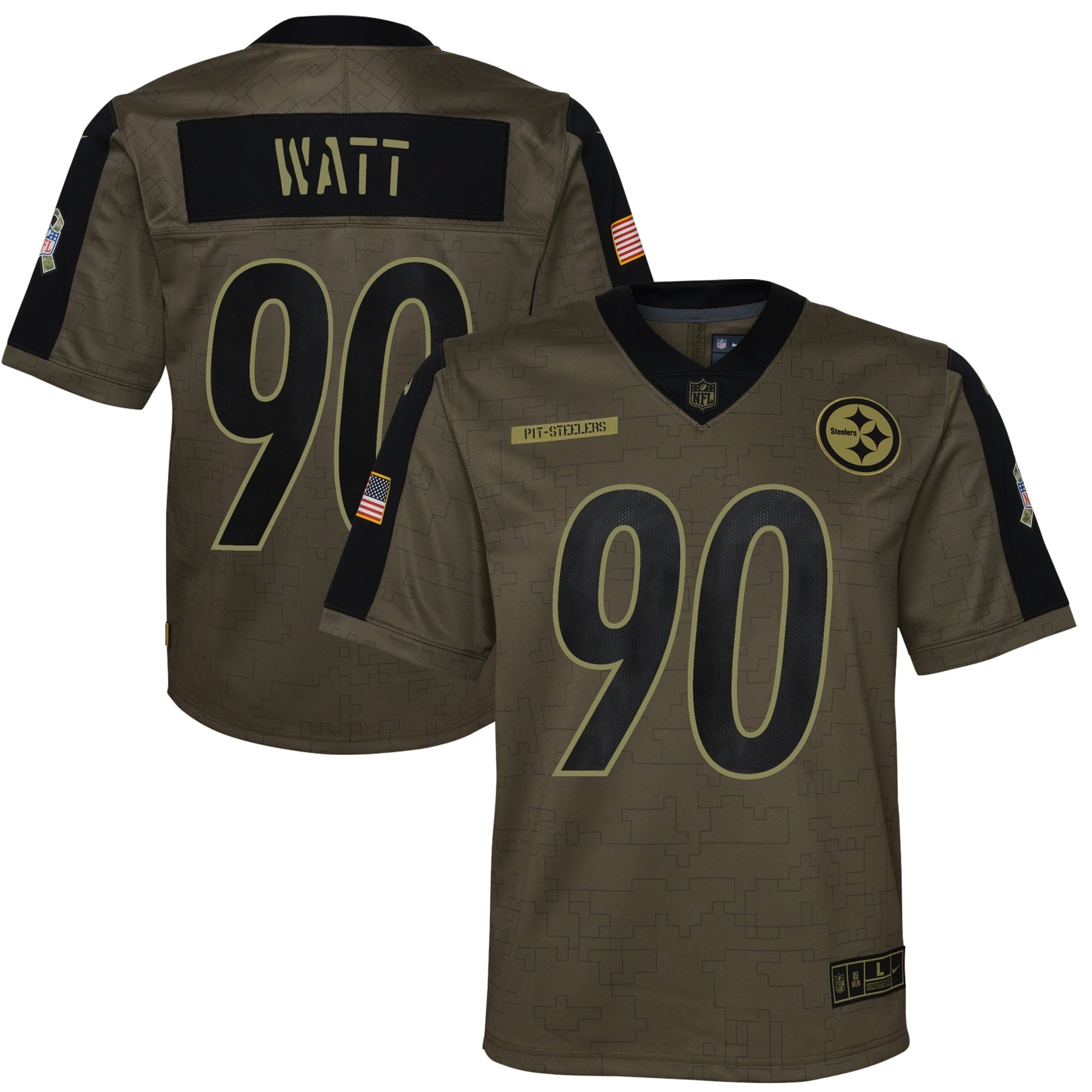 Youth Nike T.J. Watt Olive Pittsburgh Steelers 2021 Salute To Service Game Jersey - PersonalJerseys
