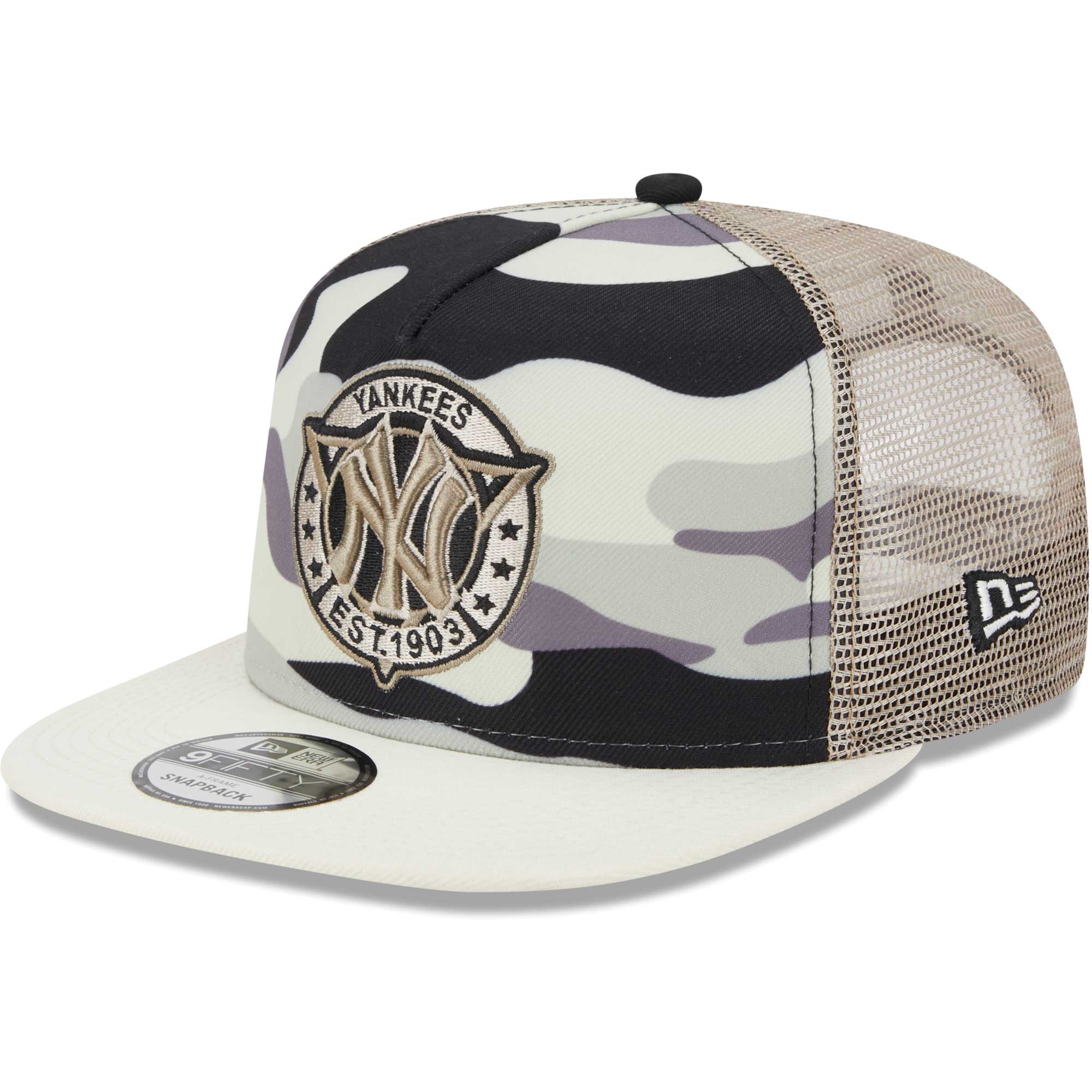 New York Yankees New Era Chrome Camo A-Frame 9FIFTY Trucker Snapback Hat - White - PersonalJerseys