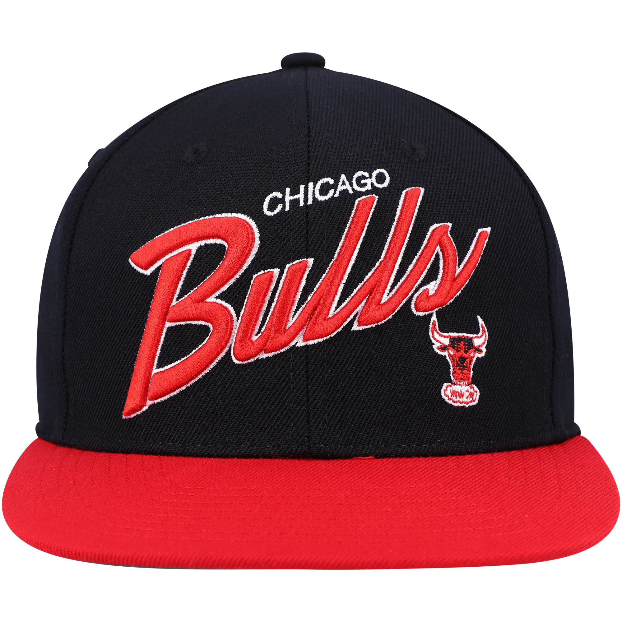 Chicago Bulls Mitchell &Ness Team Script 2.0 Fitted Hat - Black/Red - PersonalJerseys