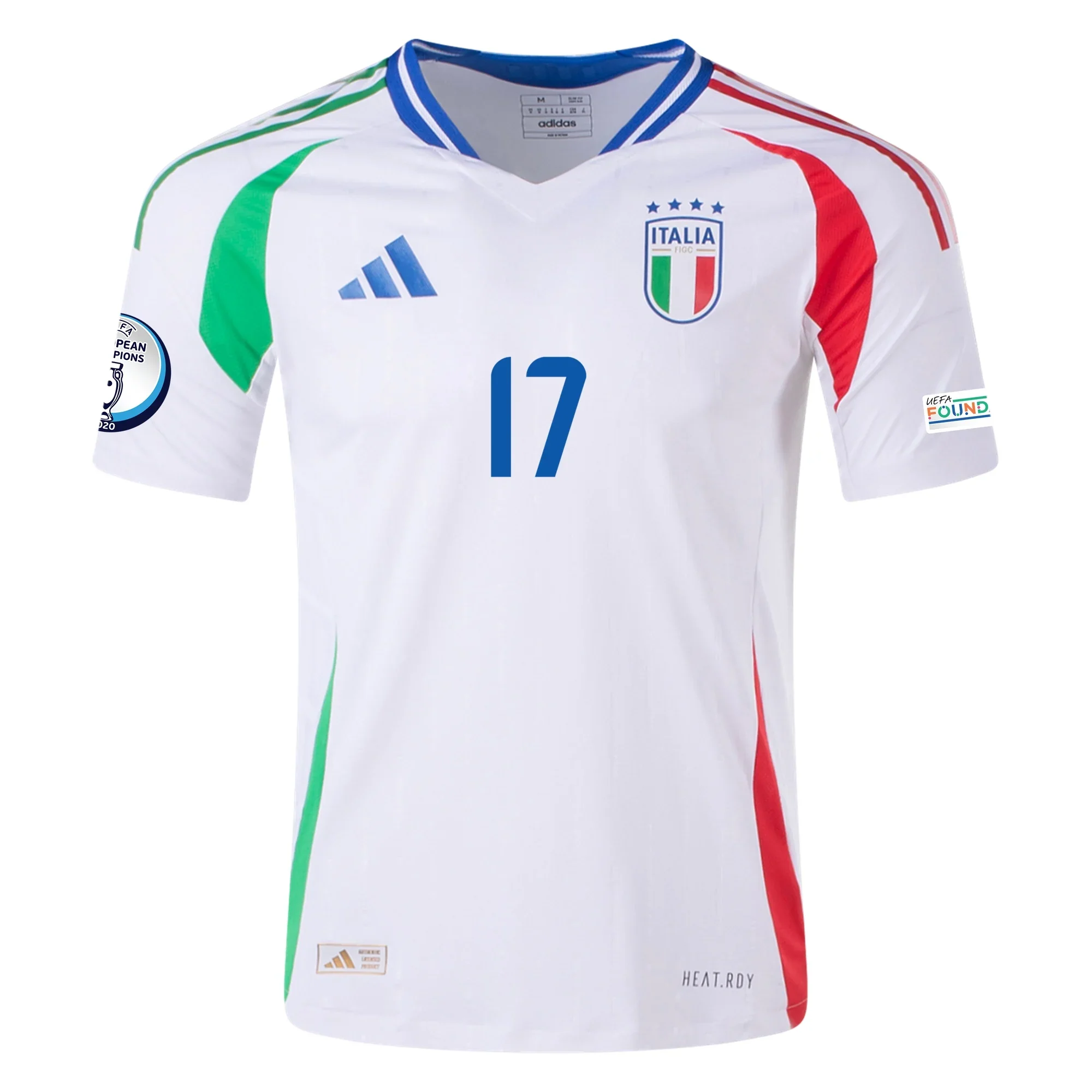 adidas Italy Authentic Ciro Immobile Away Jersey w/ Euro 2024 Patches 24/25 (White) - PersonalJerseys