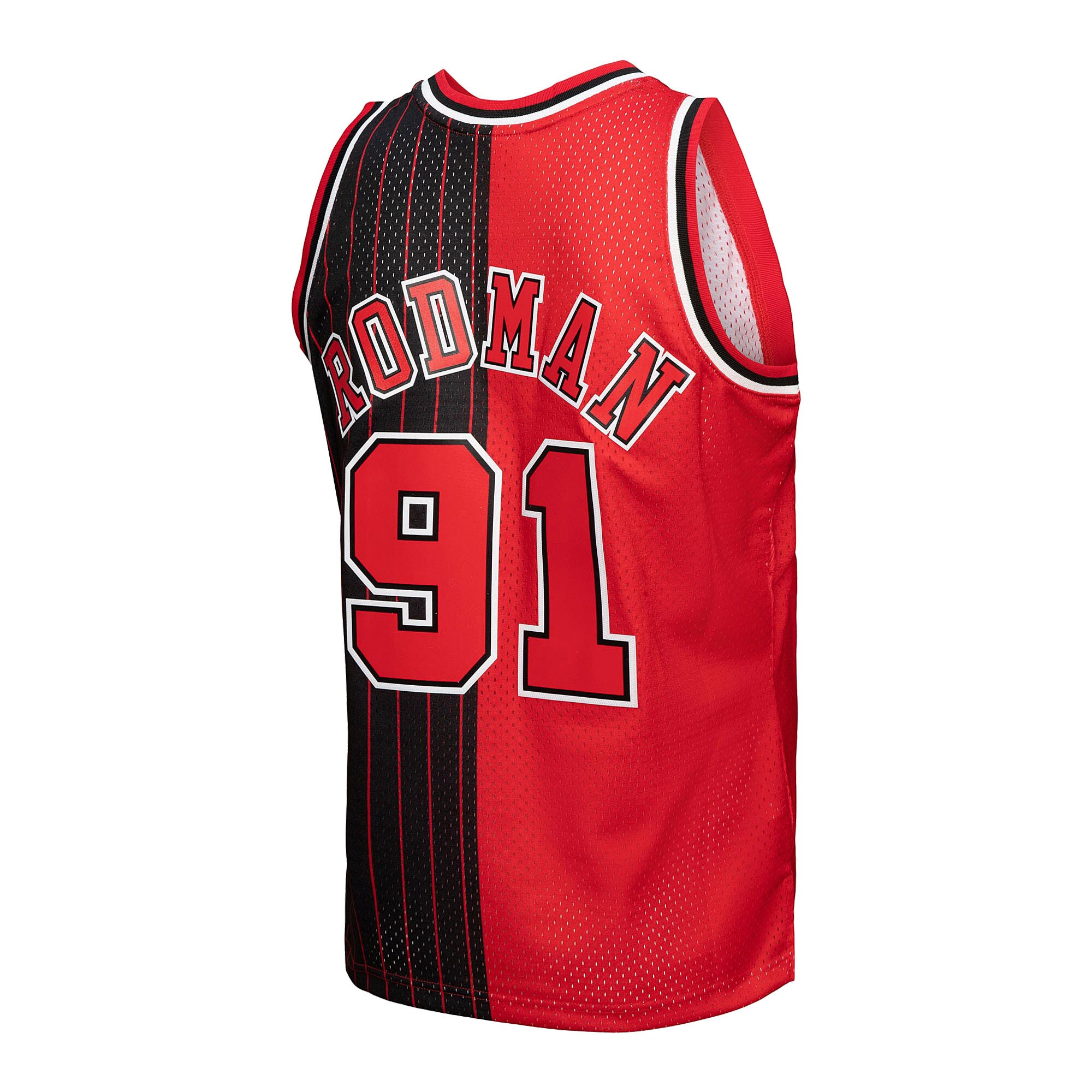 Dennis Rodman Chicago Bulls Mitchell &Ness Big &Tall Hardwood Classics 1995/96 Split Swingman Jersey - Red/Black - PersonalJerseys