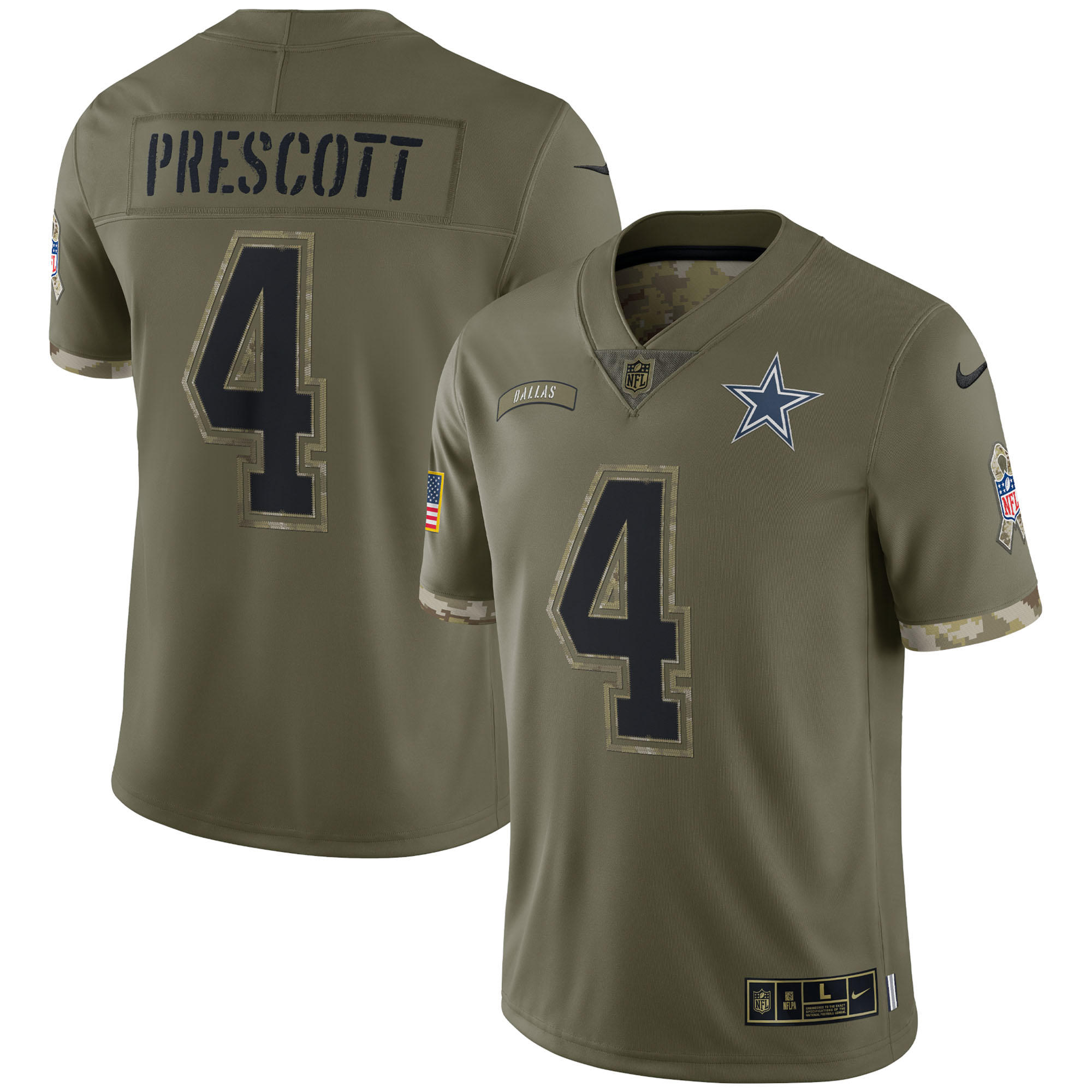 Dak Prescott Dallas Cowboys Nike 2022 Salute To Service Limited Jersey - Olive - PersonalJerseys
