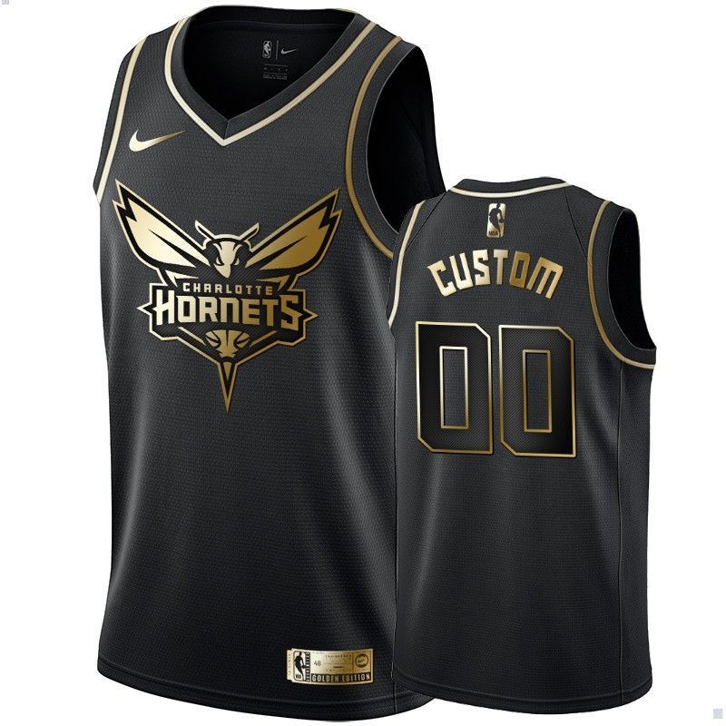 Men's Charlotte Hornets Custom Black #00 Golden Edition Swingman Jersey - Friend Lounge Store - Shop for All Things Jerseys Sports - PersonalJerseys