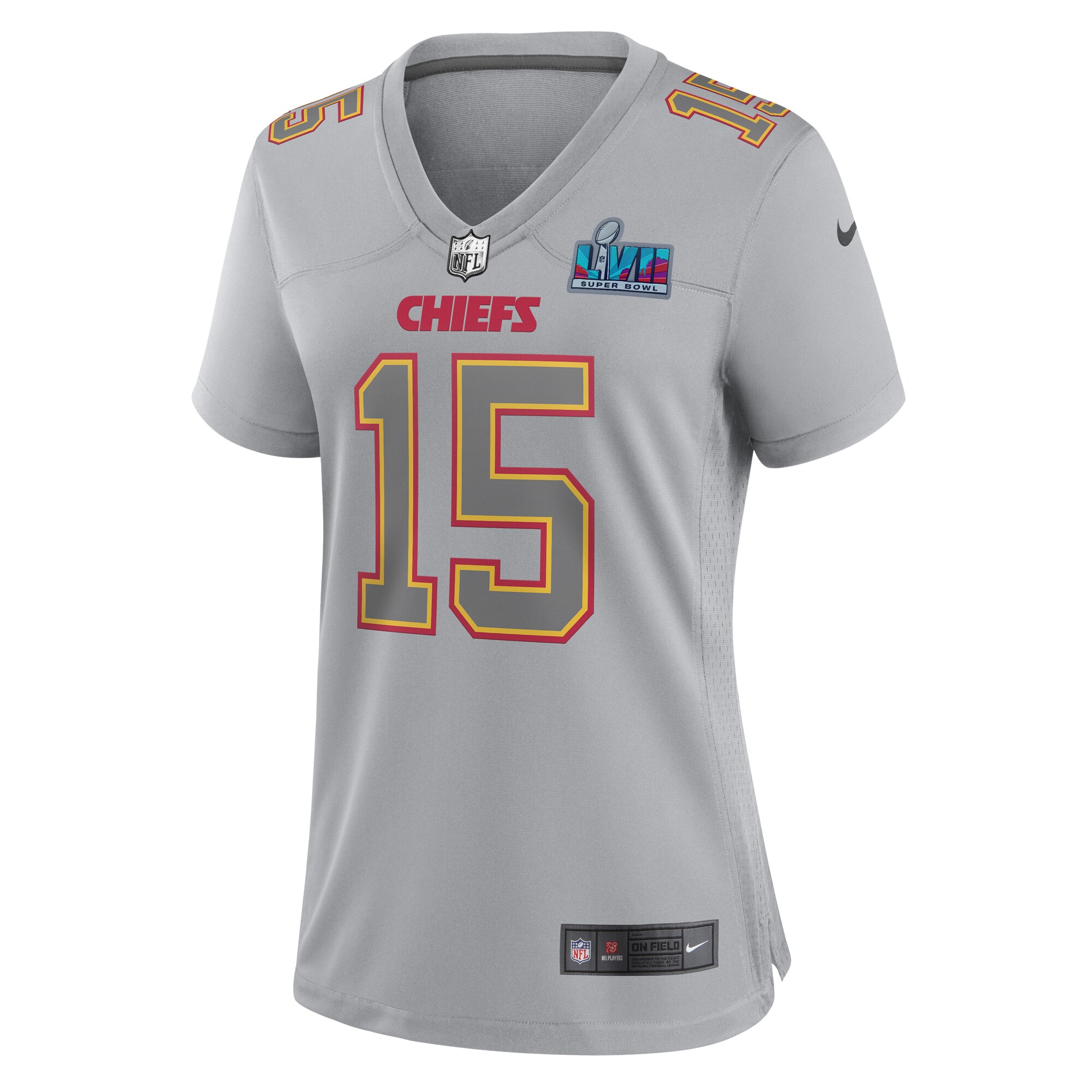 Women's Kansas City Chiefs Patrick Mahomes Gray Super Bowl LVII Patch Atmosphere Fashion Game Jersey - Friend Lounge Store - Shop for All Things Jerseys Sports - PersonalJerseys