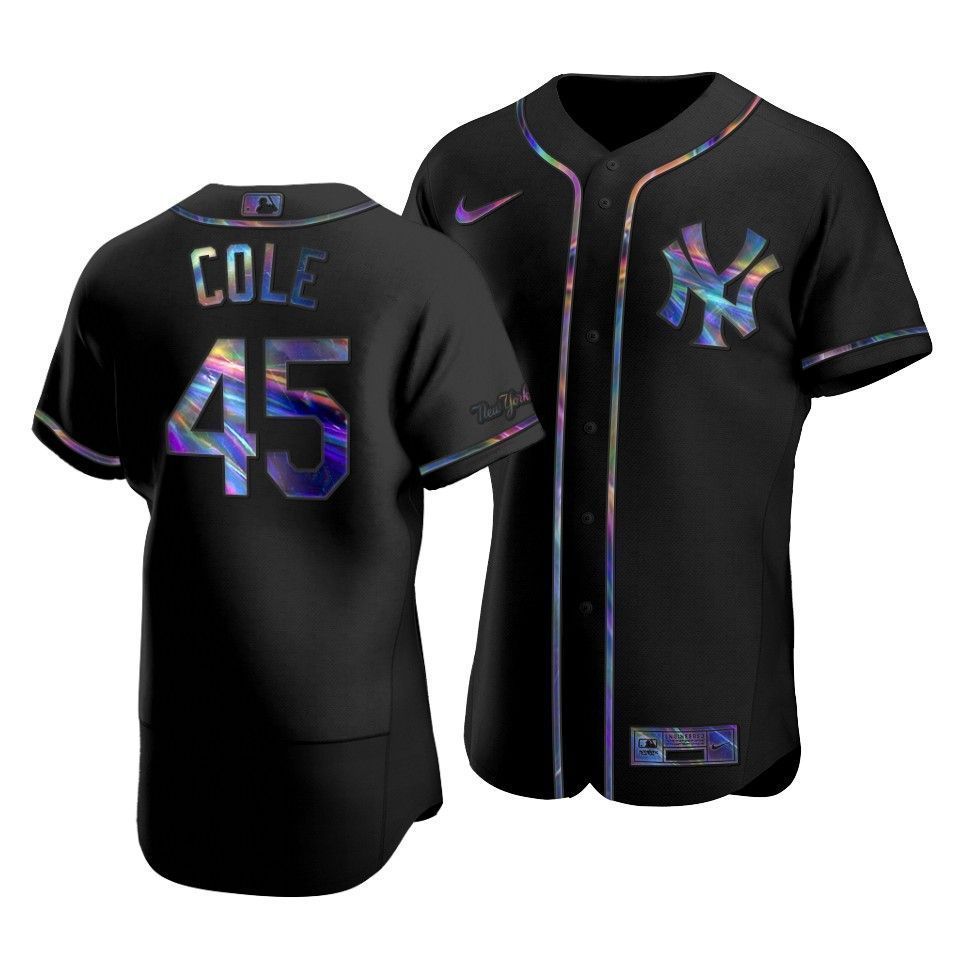 Men's New York Yankees Gerrit Cole #45 Iridescent Logo Holographic Limited Jersey Black - Friend Lounge Store - Shop for All Things Jerseys Sports - PersonalJerseys