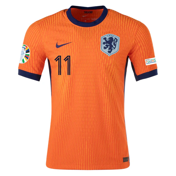 Nike Netherlands Match Authentic Cody Gakpo Home Jersey w/ Euro 2024 Patches 24/25 (Safety Orange/Blue Void) - PersonalJerseys