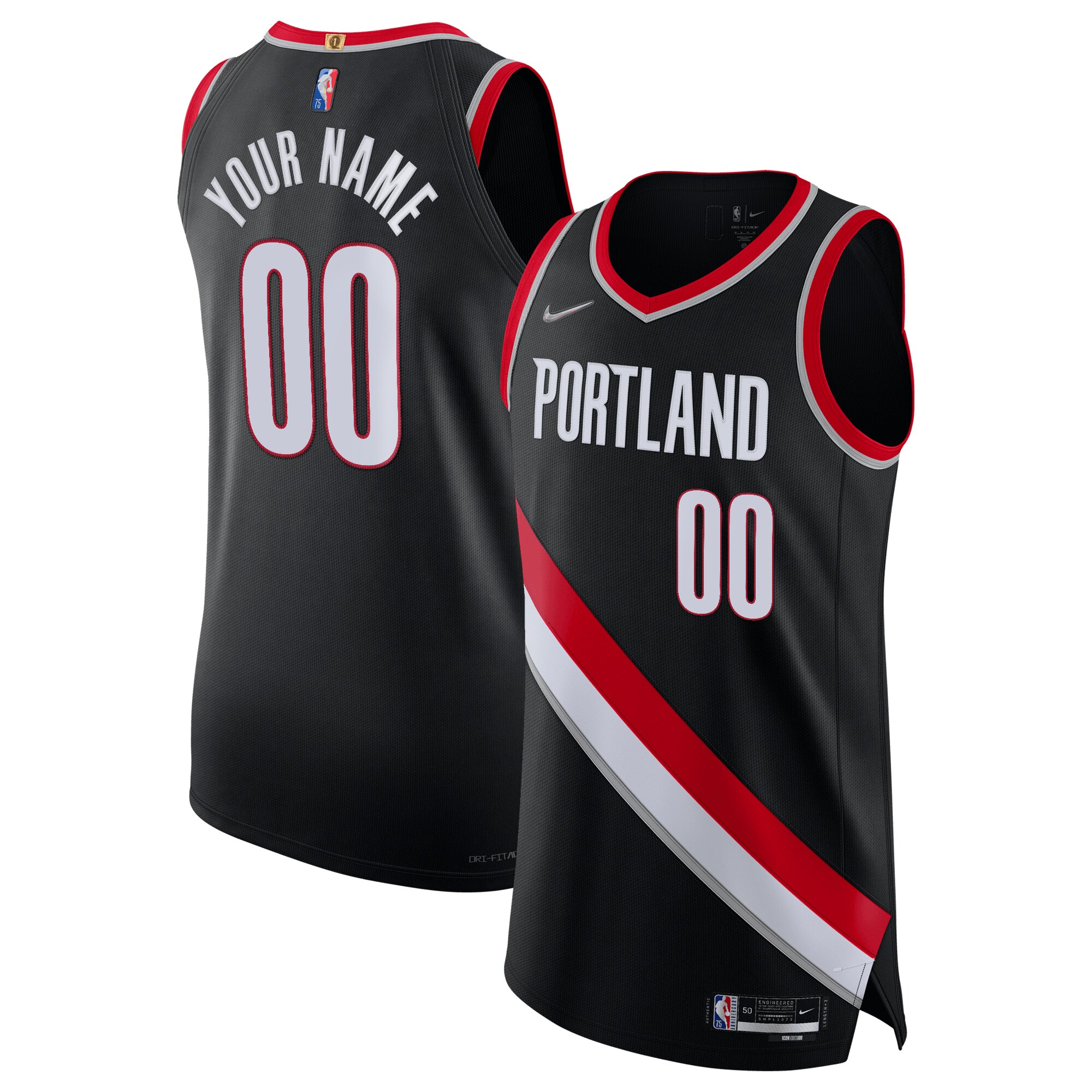 Portland Trail Blazers Nike 2021/22 Diamond Authentic Custom Jersey - Icon Edition - Black - PersonalJerseys