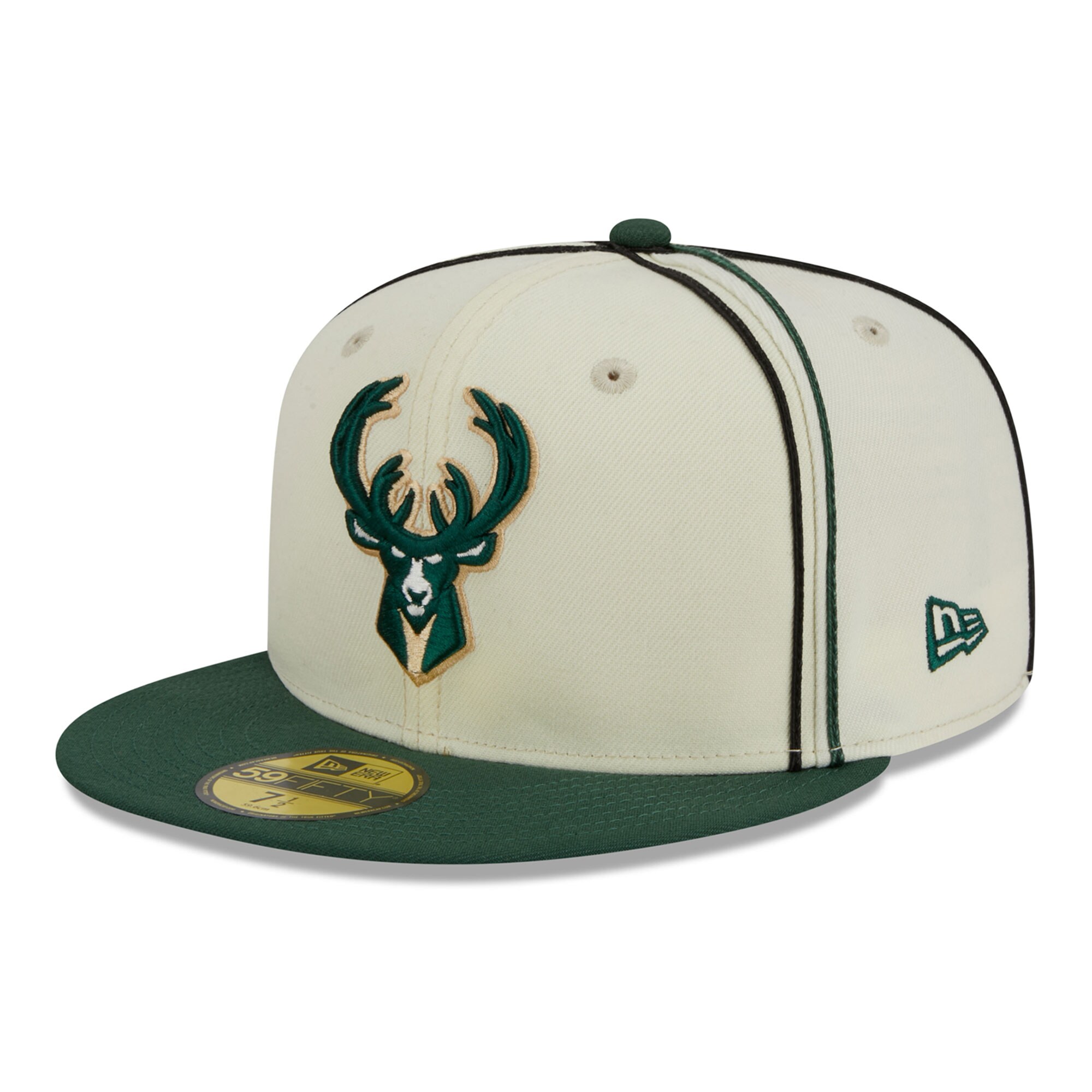 Milwaukee Bucks New Era Piping 2-Tone 59FIFTY Fitted Hat - Cream/Hunter Green - PersonalJerseys