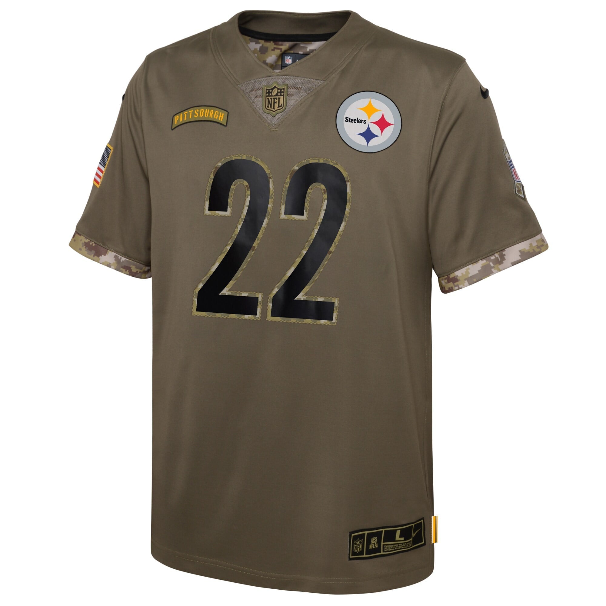 Youth Nike Najee Harris Olive Pittsburgh Steelers 2022 Salute To Service Player Limited Jersey - PersonalJerseys