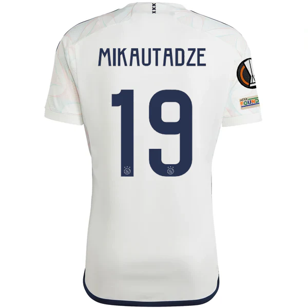 adidas Ajax Georges Mikautadze Away Jersey w/ Europa League Patches 23/24 (Core White) - PersonalJerseys