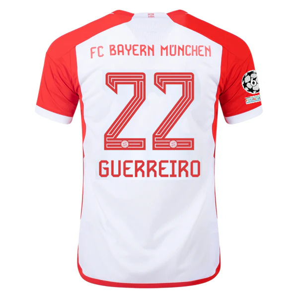 adidas Bayern Munich Raphaël Guerreiro Home Jersey 23/24 w/ Champions League Patches (White/Red) - PersonalJerseys