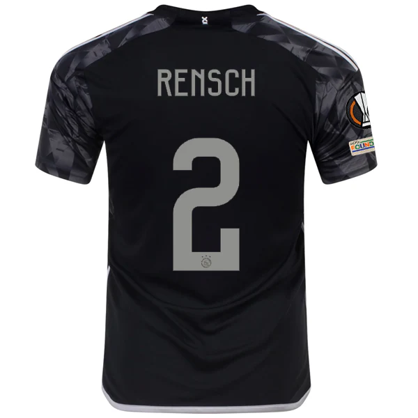 adidas Ajax Devyne Rensch Third Jersey w/ Europa League Patches 23/24 (Black) - PersonalJerseys