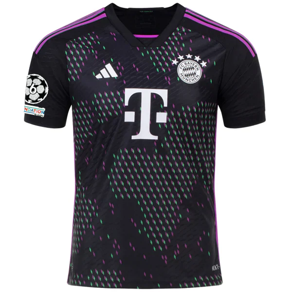 adidas Bayern Munich Authentic Raphaël Guerreiro Away Jersey w/ Champions League Patches 23/24 (Black) - PersonalJerseys