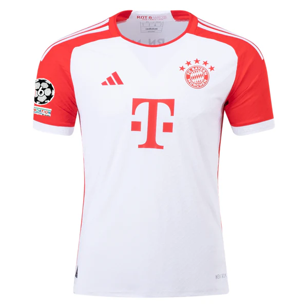 adidas Bayern Munich Authentic Raphaël Guerreiro Home Jersey w/ Champions League Patches 23/24 (White/Red) - PersonalJerseys