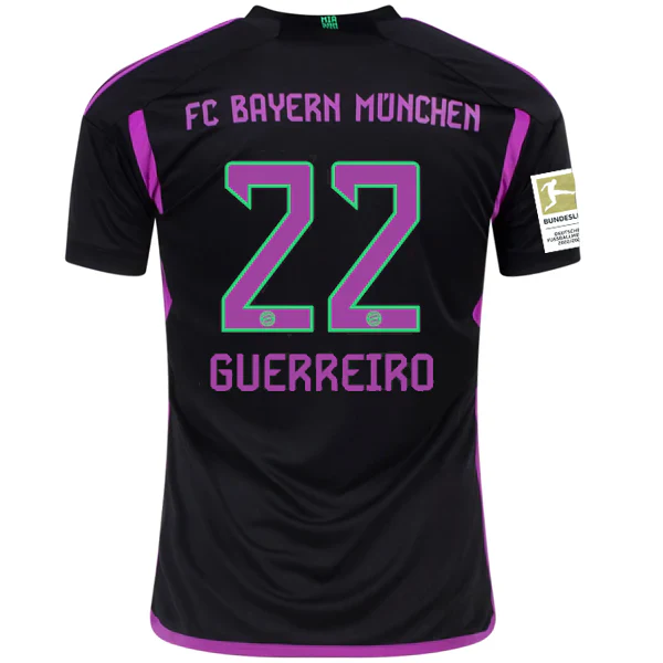 adidas Bayern Munich Raphaël Guerreiro Away Jersey w/ Bundesliga Champions Patch 23/24 (Black) - PersonalJerseys