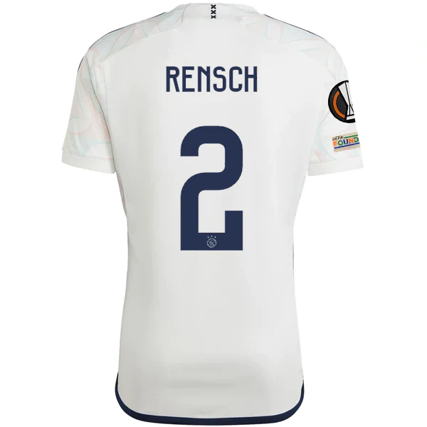 adidas Ajax Devyne Rensch Away Jersey w/ Europa League Patches 23/24 (Core White) - PersonalJerseys