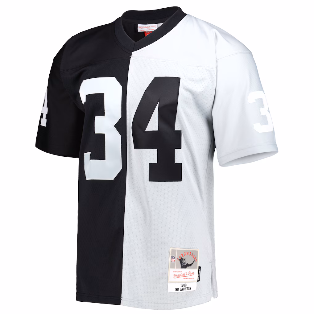 Bo Jackson Las Vegas Raiders Mitchell & Ness 1988 Split Legacy Replica Jersey - Black/Silver - PersonalJerseys
