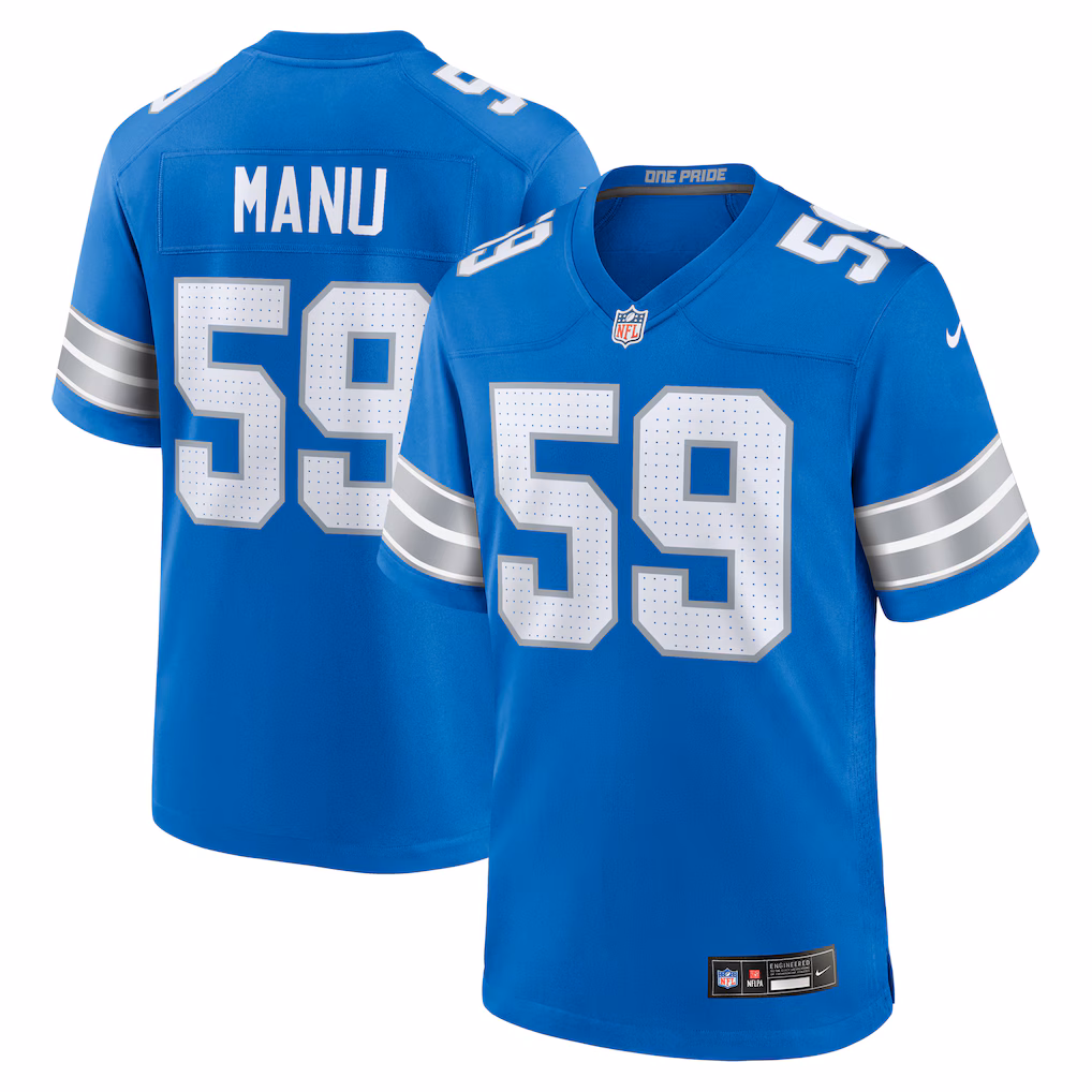 Giovanni Manu Detroit Lions Nike Team Game Jersey - Blue - PersonalJerseys