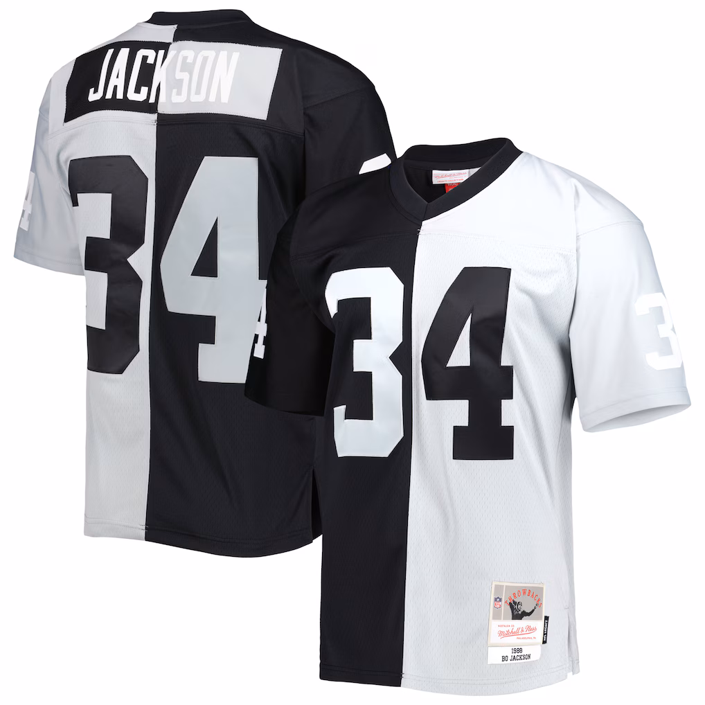 Bo Jackson Las Vegas Raiders Mitchell & Ness 1988 Split Legacy Replica Jersey - Black/Silver - PersonalJerseys